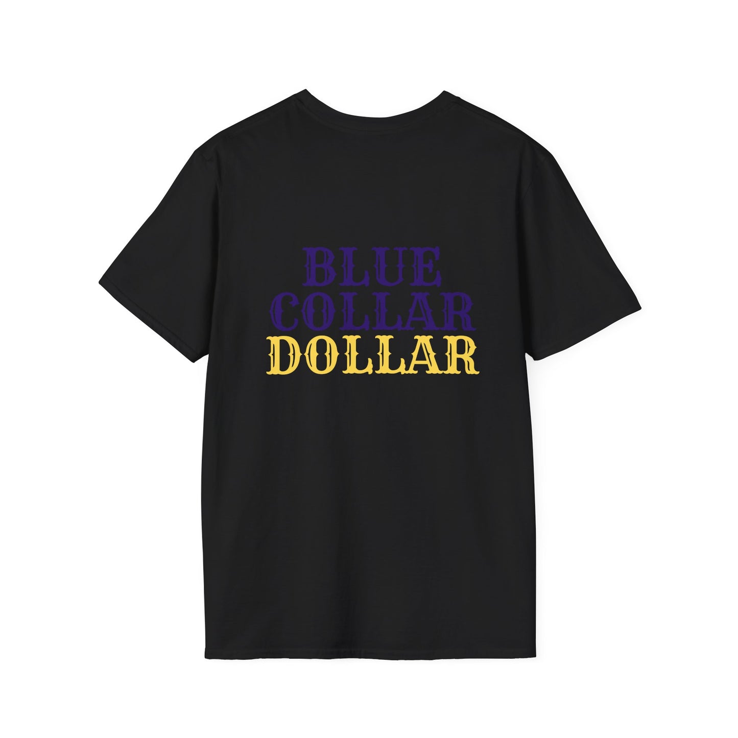 Blue Collar Dollar T‑Shirt — 'BC' Chest Logo & Bold Back Graphic