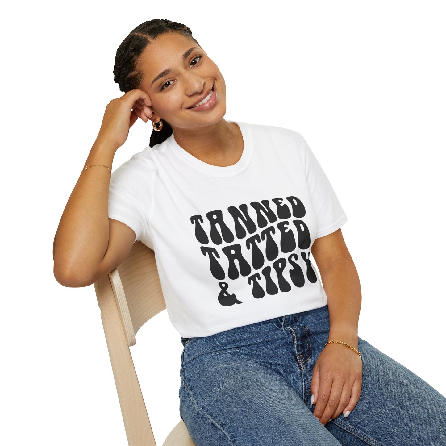 Tatted & Tipsy T‑Shirt — Retro 'Tanned Tatted & Tipsy' Graphic Tee