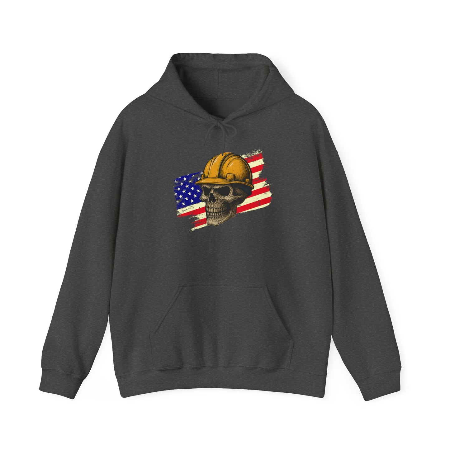 American Construction Skull Hoodie — Worker Hard Hat Flag Design
