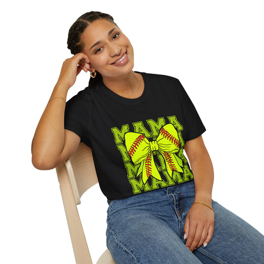 Softball Mama T-Shirt – Neon Bow & 'MAMA' Graphic