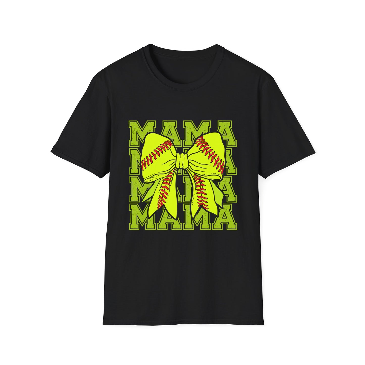 Softball Mama T-Shirt – Neon Bow & 'MAMA' Graphic