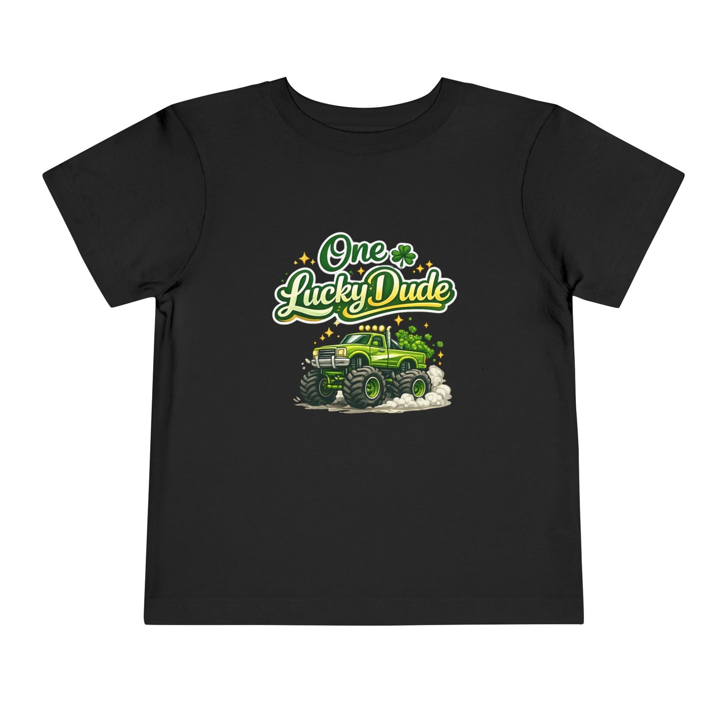Toddler Tee — "One Lucky Dude" Green Monster Truck St. Patrick's Day Shirt