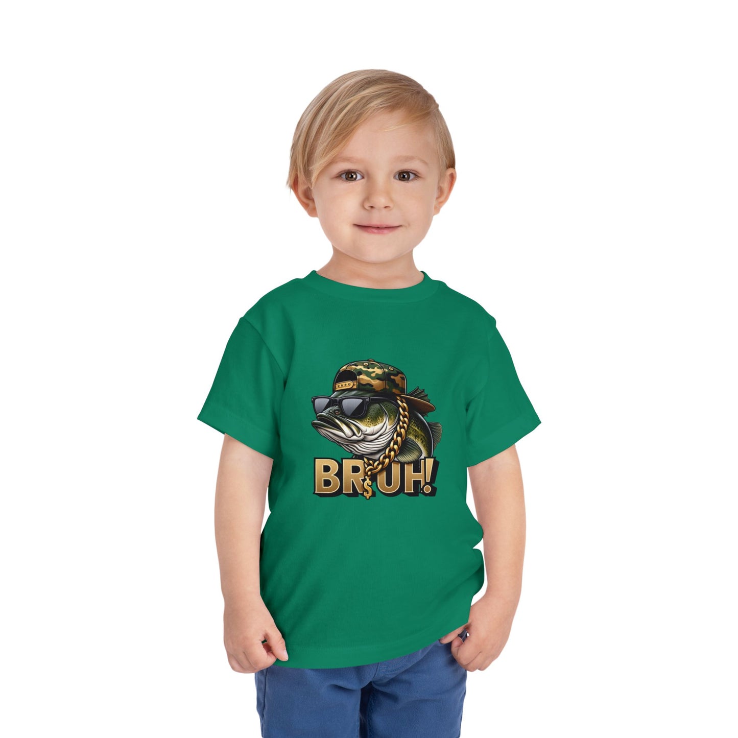 Bruh Fish Toddler Tee - Cool Camo Bass Graphic Shirt