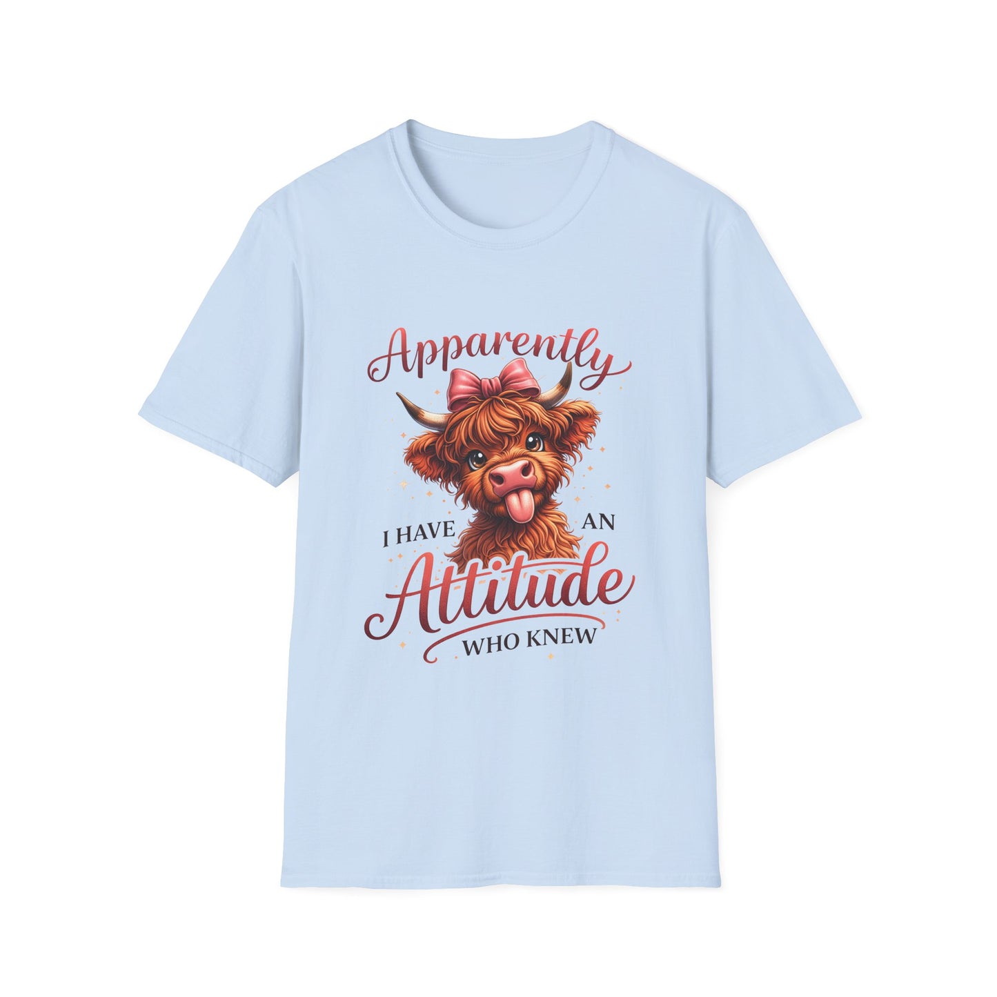 T-Shirt — "Apparently I Have An Attitude" Cute Highland Cow Graphic Tee