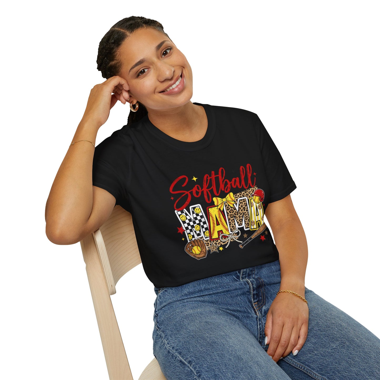 Softball Mama Graphic T-Shirt — Leopard & Glitter Sports Mom Tee