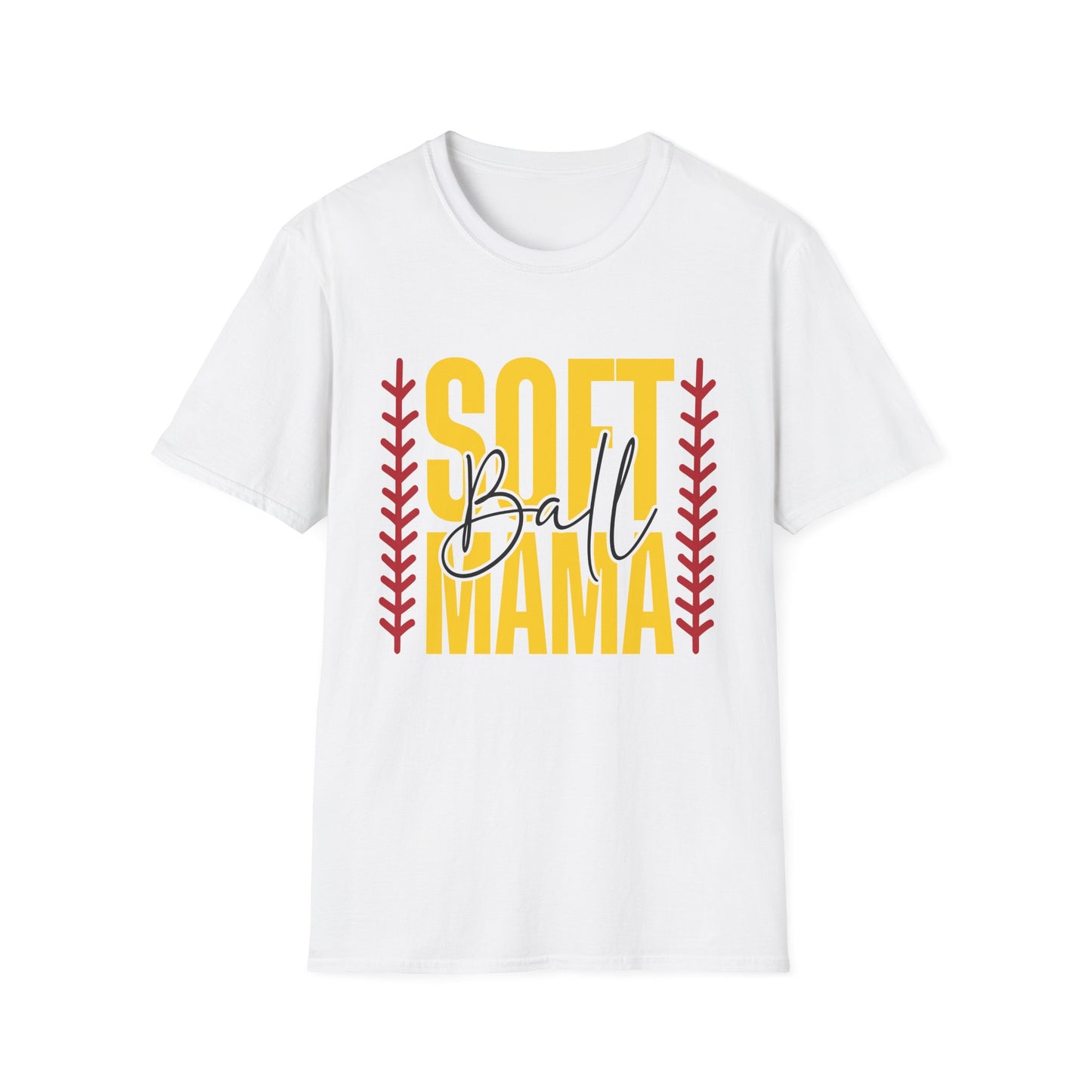 Softball Mama T-Shirt — Vintage Yellow & Red Softball Mom Tee