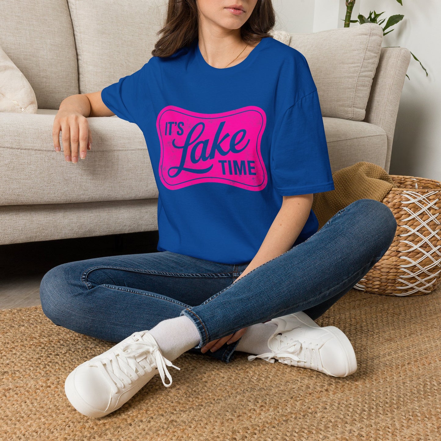 Lake Time T‑Shirt — "It's Lake Time" Retro Pink Graphic Tee