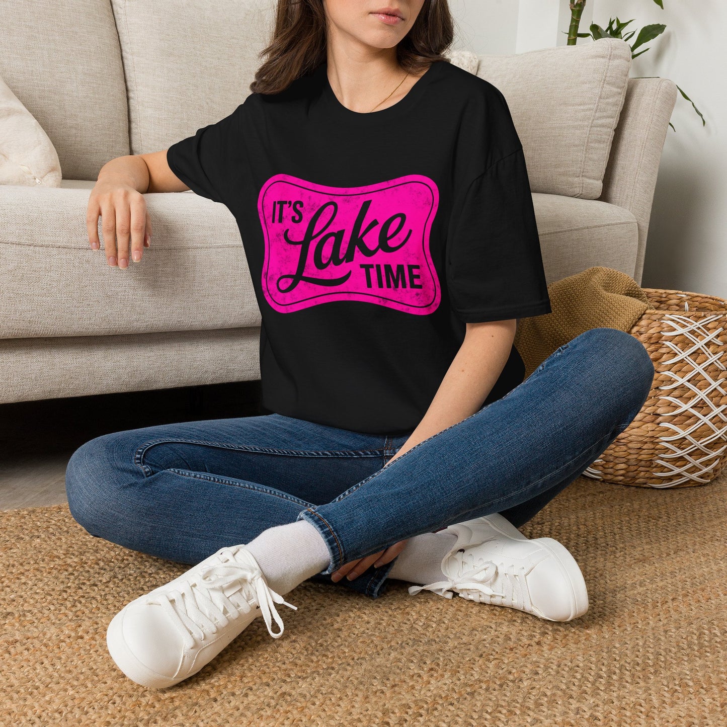 Lake Time T‑Shirt — "It's Lake Time" Retro Pink Graphic Tee