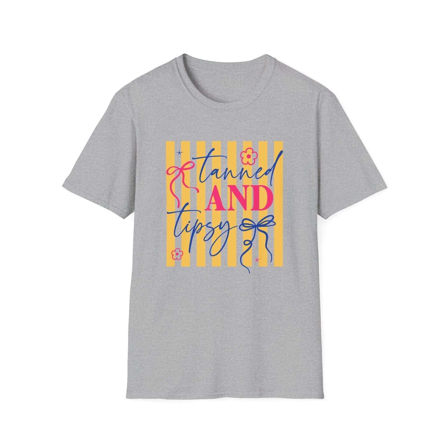 T-Shirt — "Tanned and Tipsy" Summer Stripe Graphic Tee