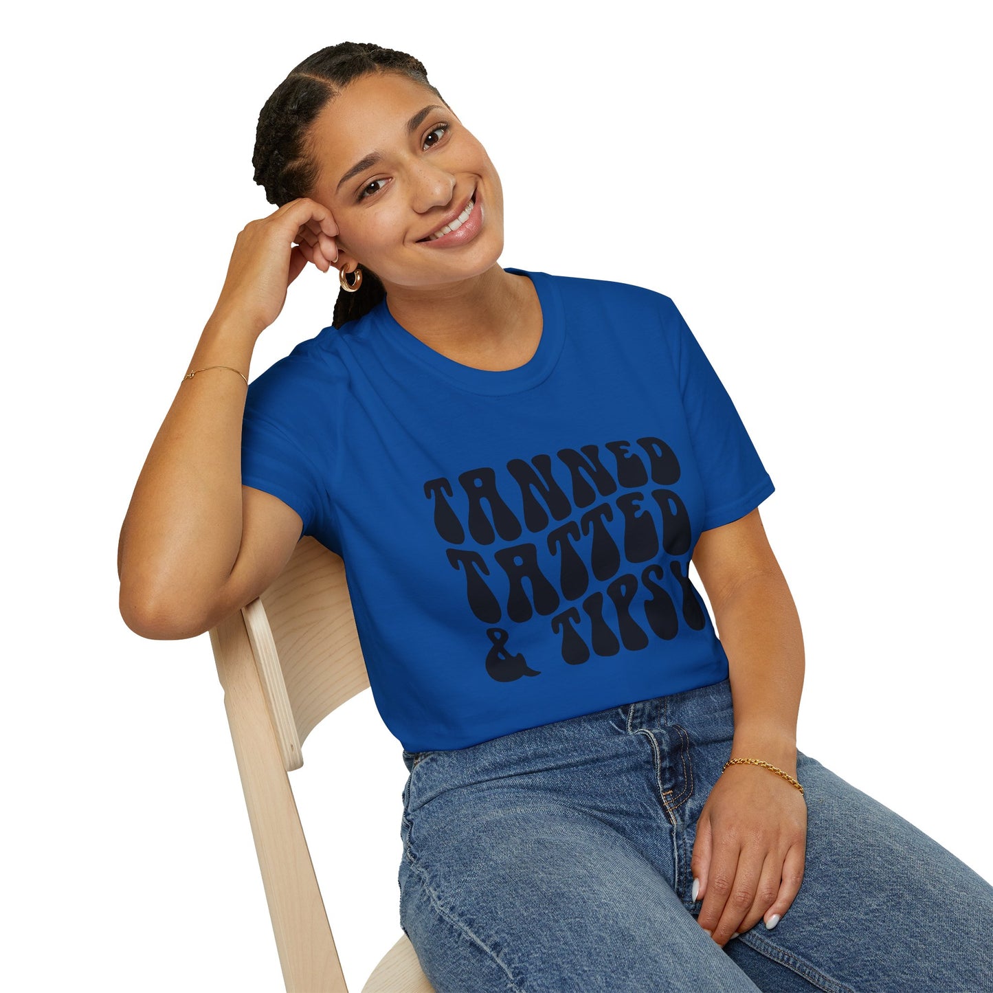 Tatted & Tipsy T‑Shirt — Retro 'Tanned Tatted & Tipsy' Graphic Tee