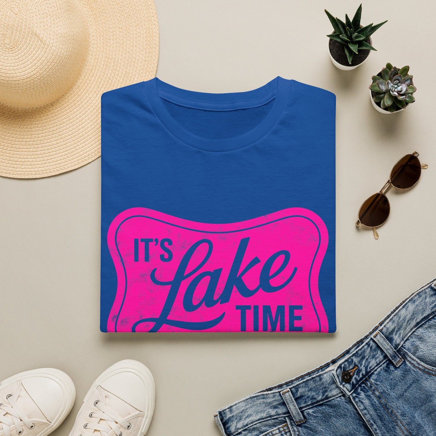 Lake Time T‑Shirt — "It's Lake Time" Retro Pink Graphic Tee