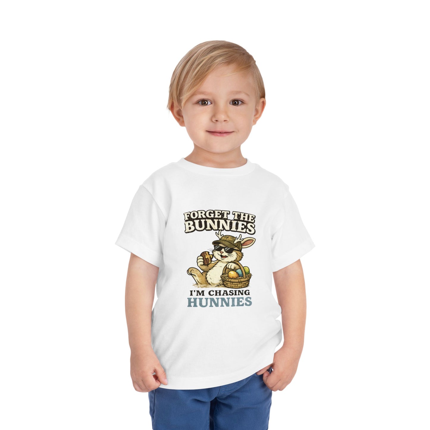 Toddler Tee — “Forget the Bunnies I’m Chasing Hunnies” Easter Bunny Graphic