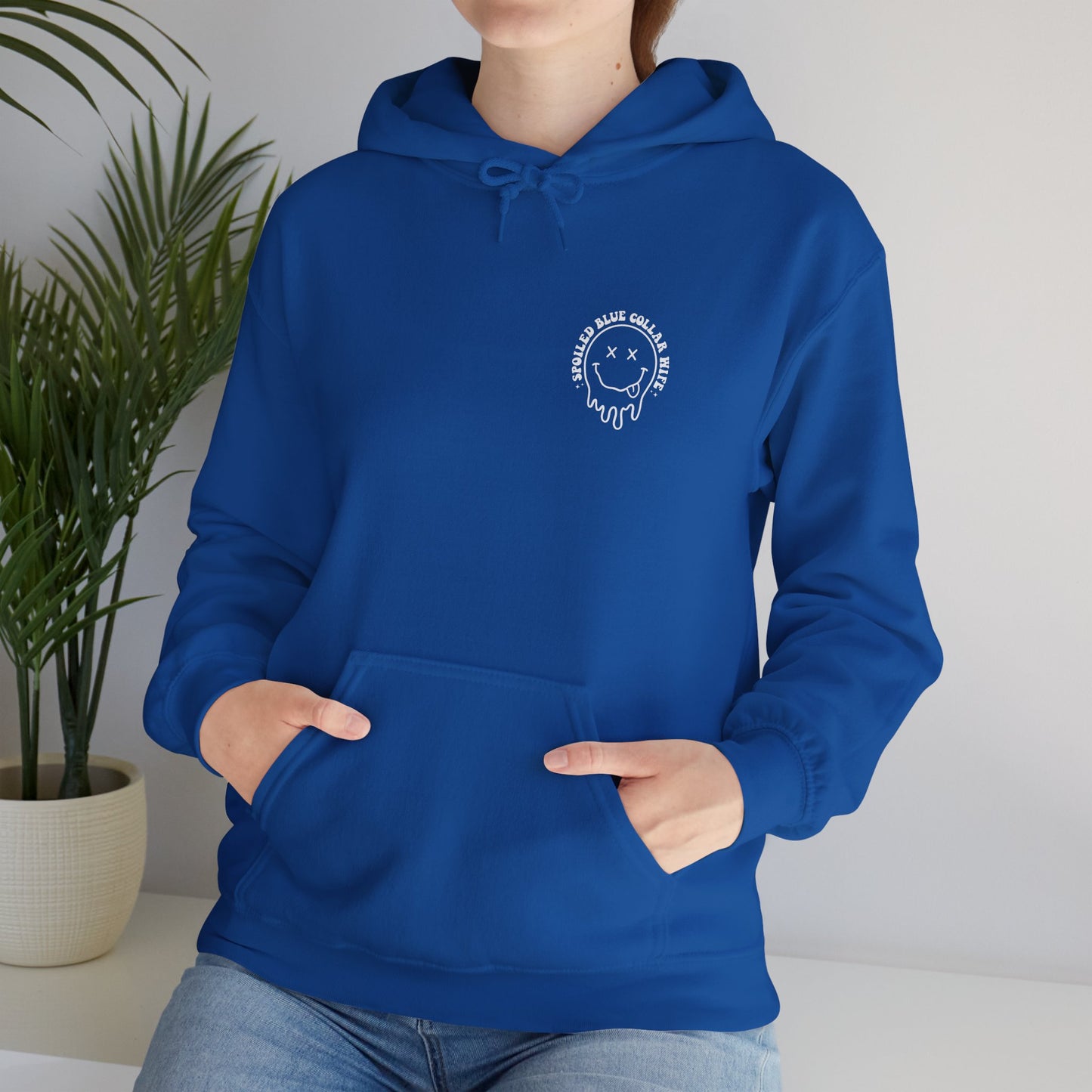 Wife Hoodie – "Somebody's Spoiled Blue Collar Wife" Retro Graphic Pullover