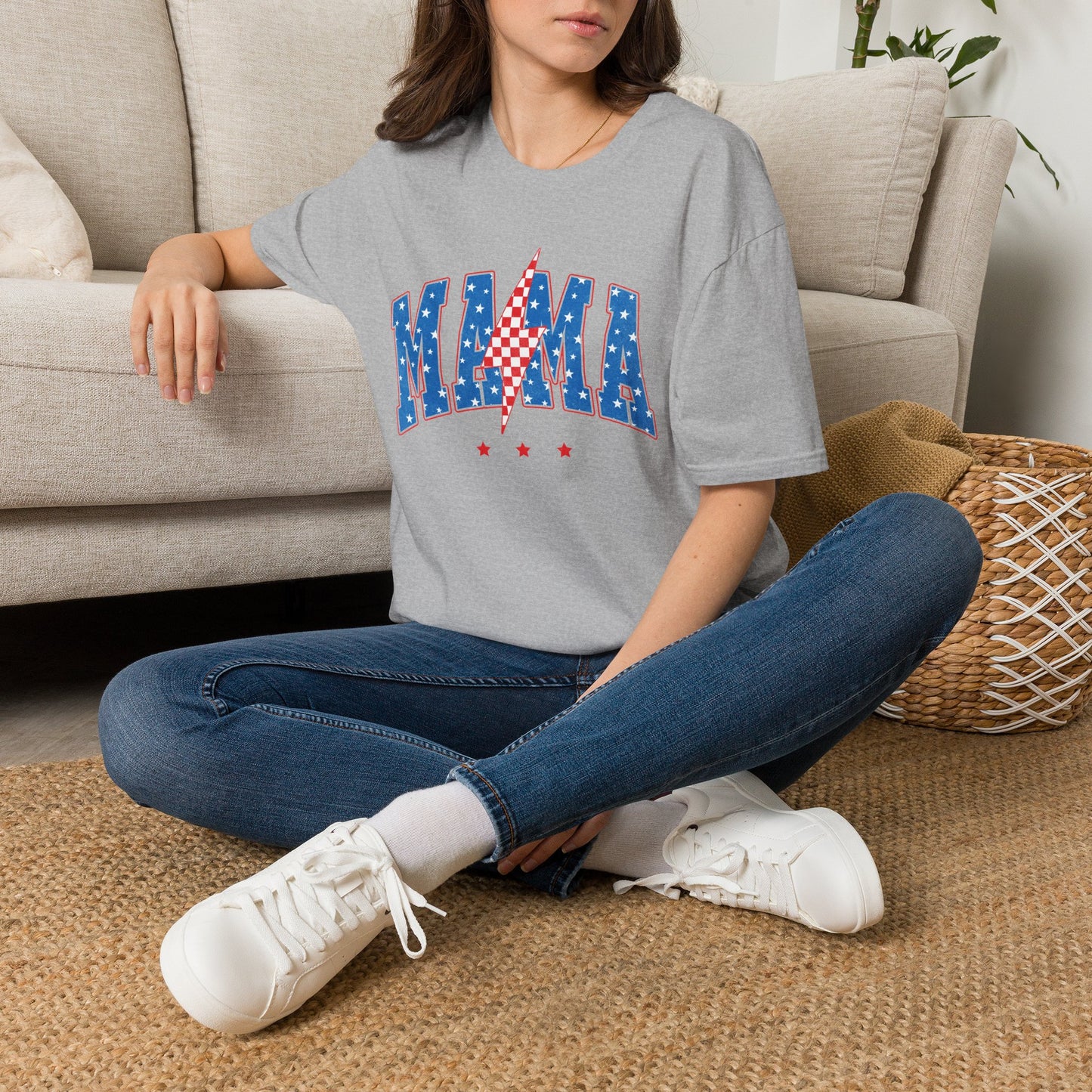 Mama Graphic Tee — Americana Lightning Bolt Stars & Stripes