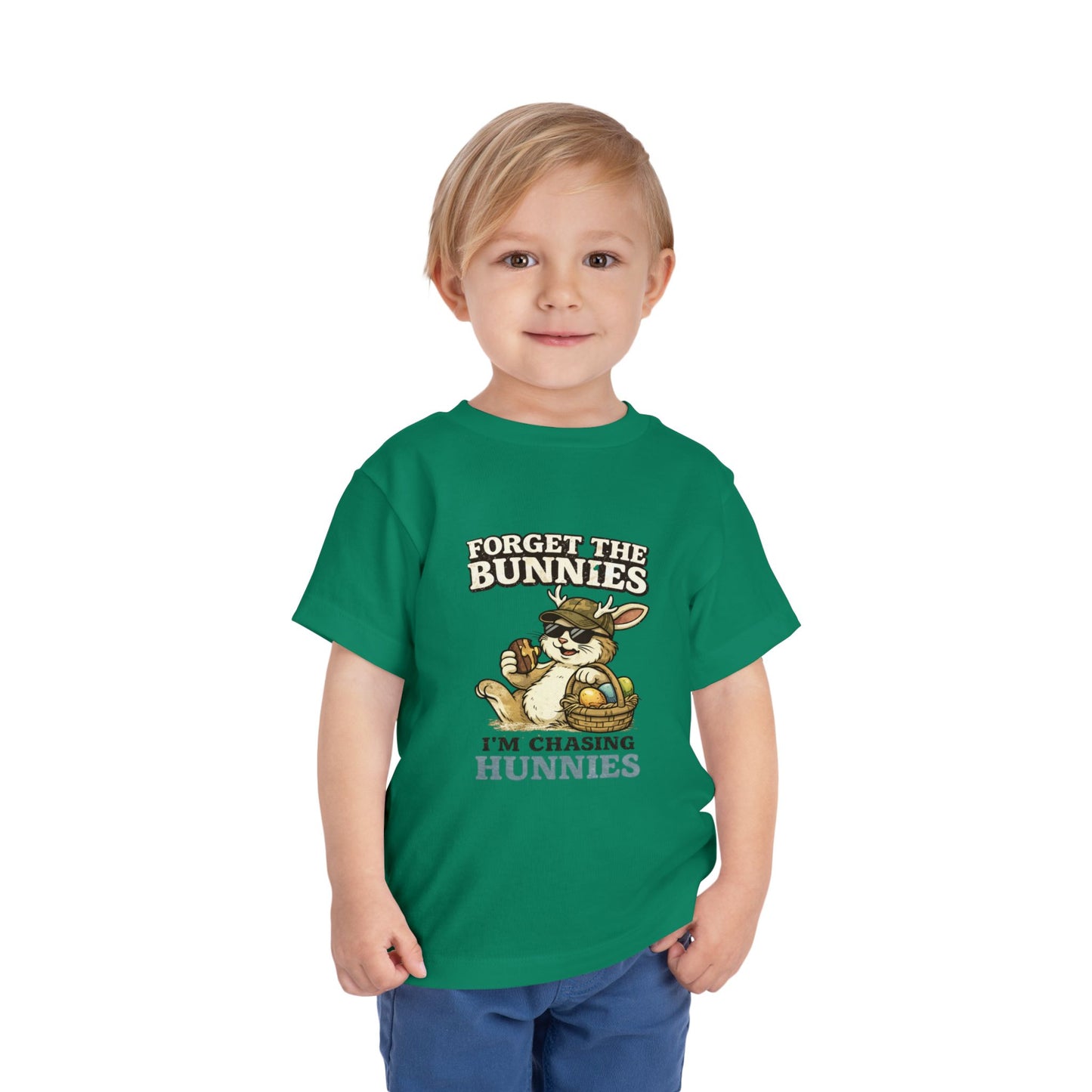 Toddler Tee — “Forget the Bunnies I’m Chasing Hunnies” Easter Bunny Graphic