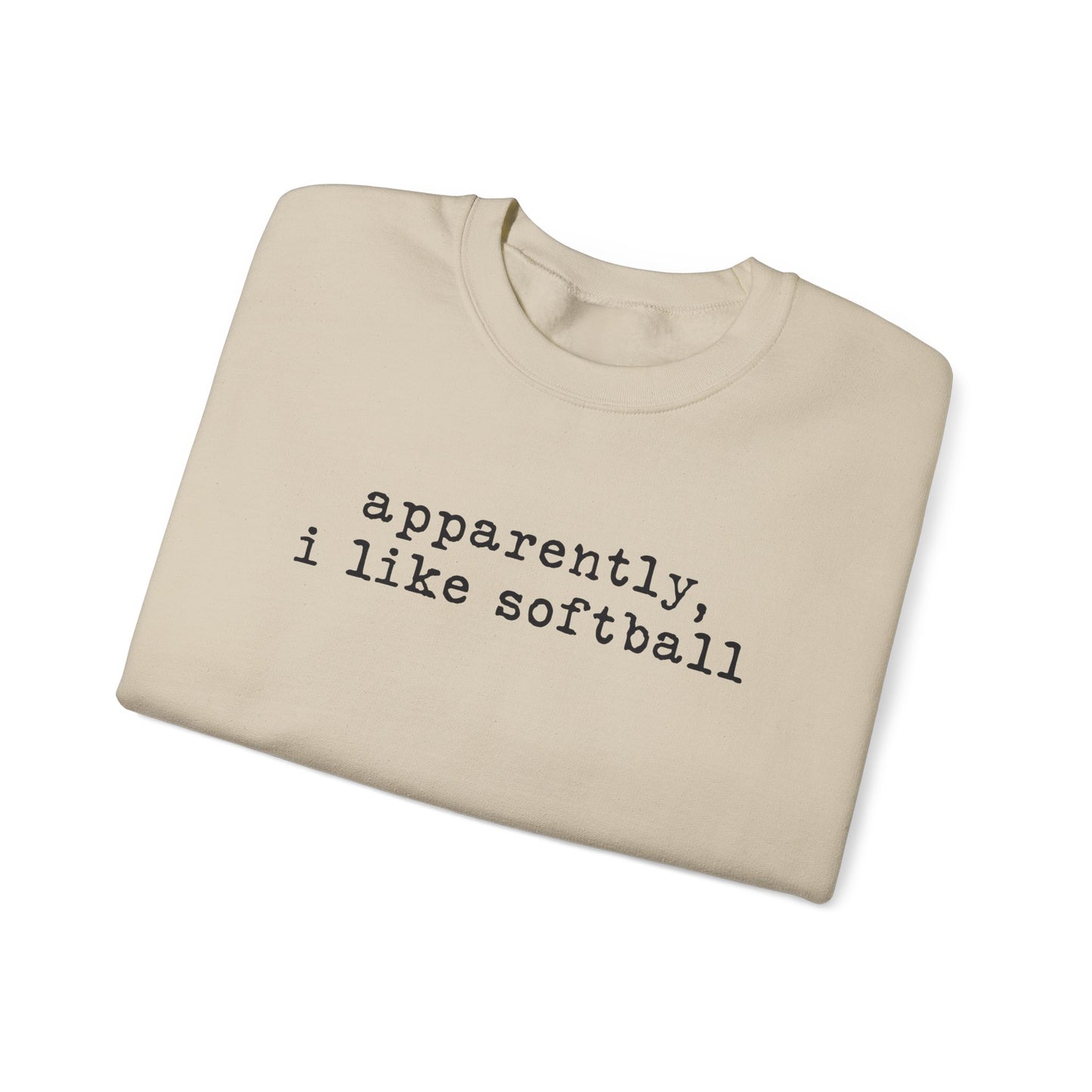 Softball Crewneck Sweatshirt — "apparently, i like softball" Minimalist Tee