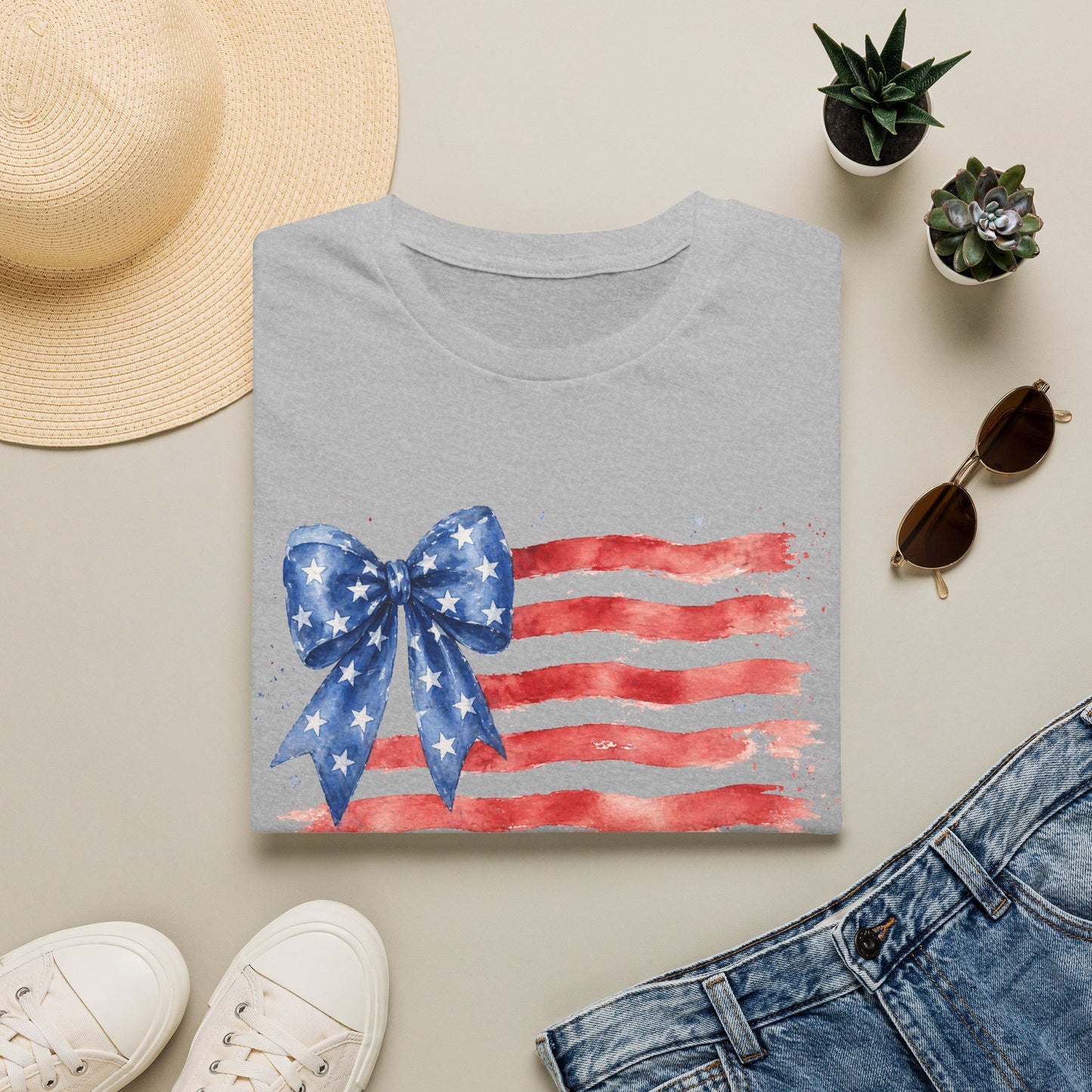 American Flag Bow T-Shirt — Patriotic Fourth of July Tee