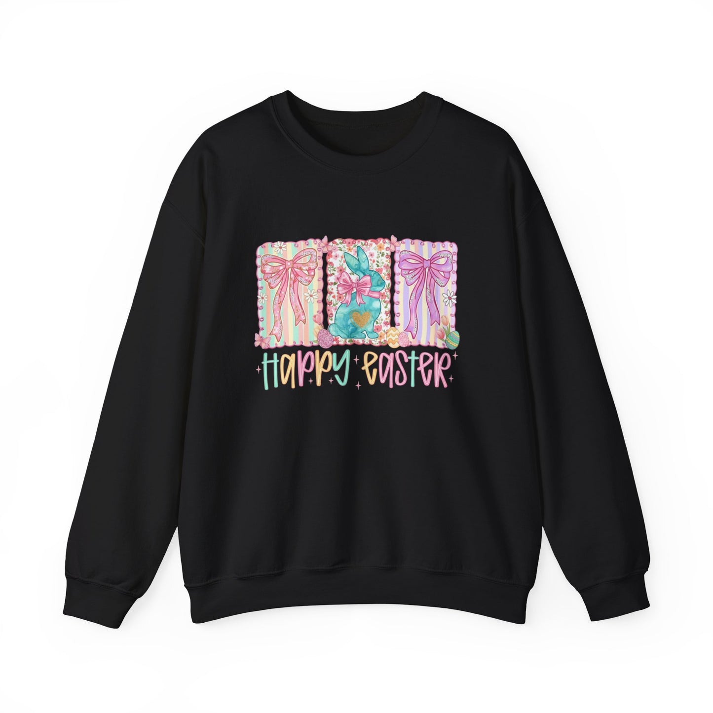 Easter Bunny Garden Sweatshirt — "Happy Easter" Pastel Holiday Crewneck