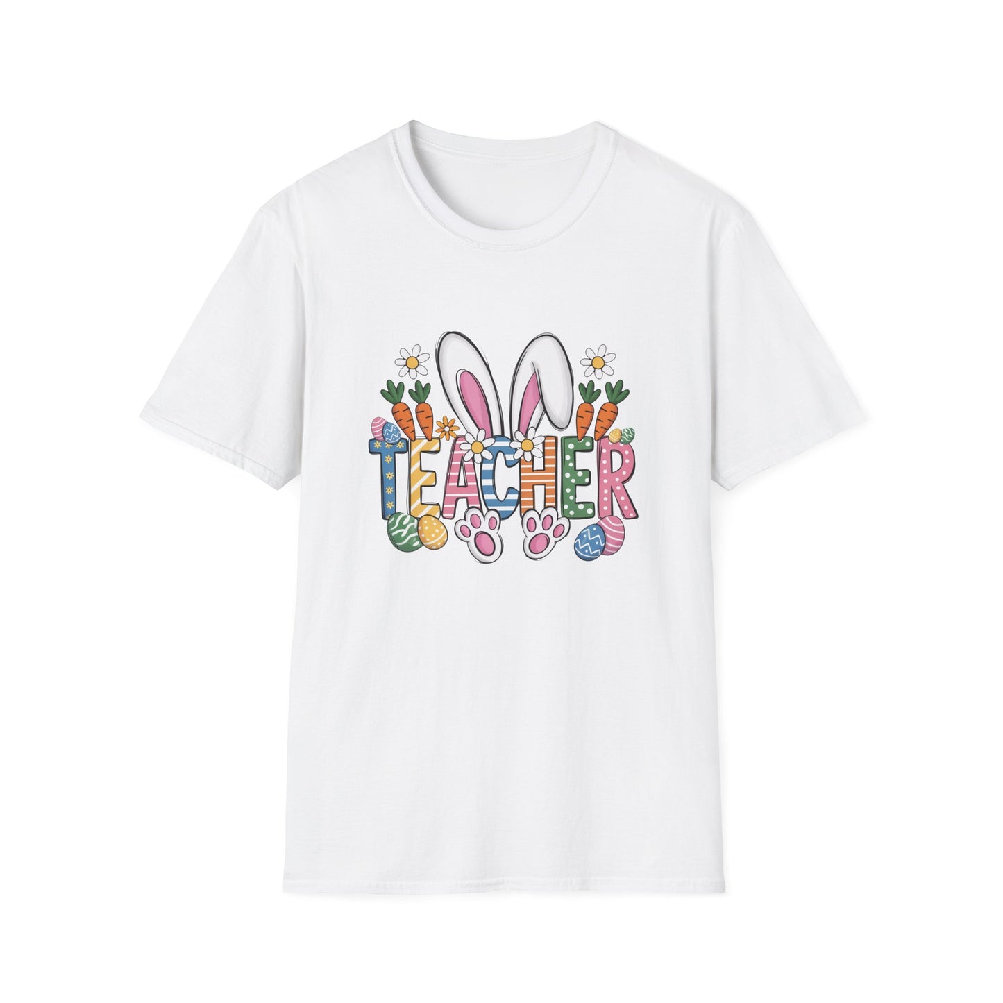 Easter Teacher T-Shirt — Cute Bunny Ears, Carrots & Painted Eggs Teacher Tee