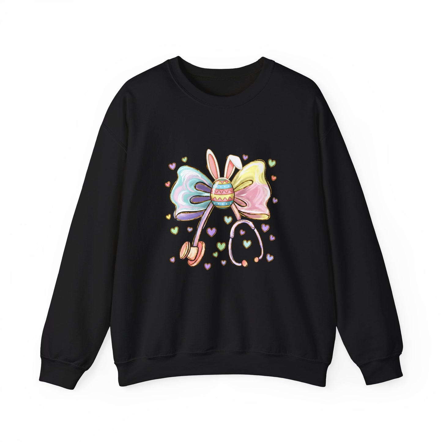 Easter Pastel Bow Crewneck Sweatshirt — Cute Bunny Egg Ribbon Design
