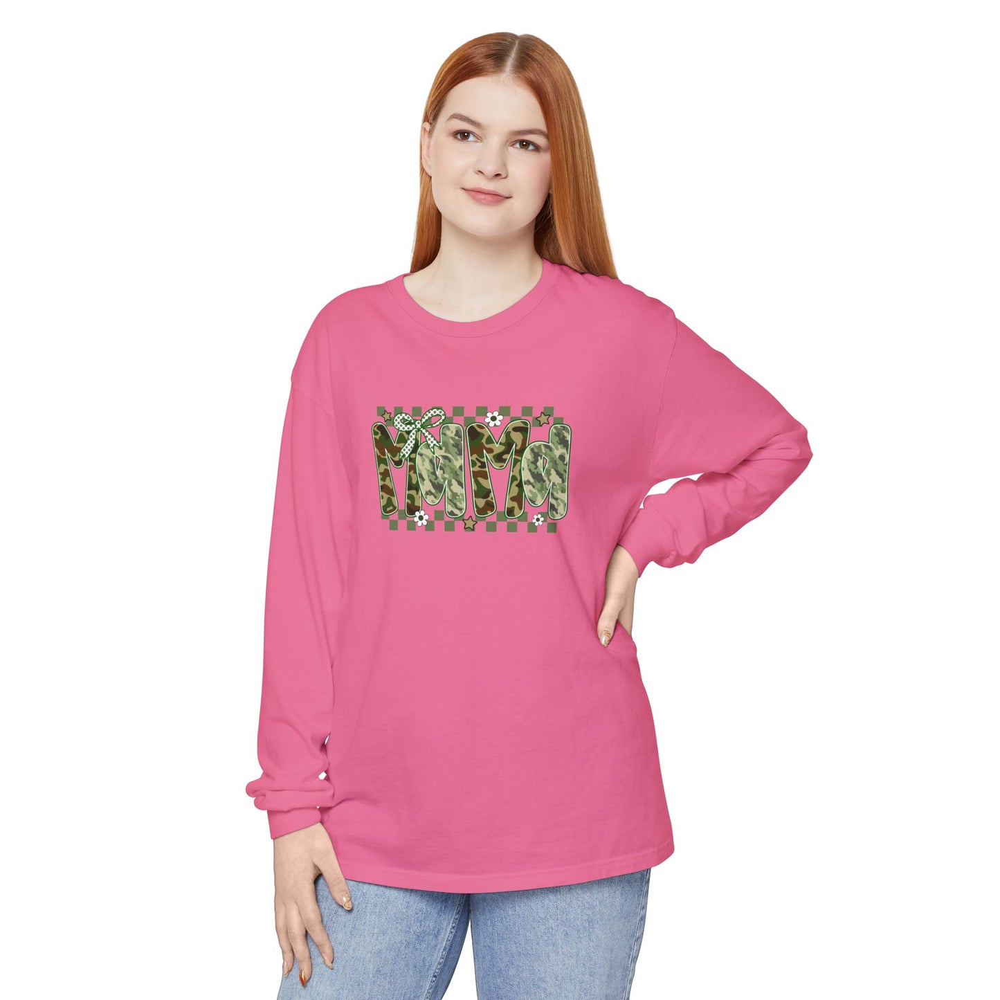 Camouflage Vibes Long Sleeve Tee — Mama Checkerboard Graphic