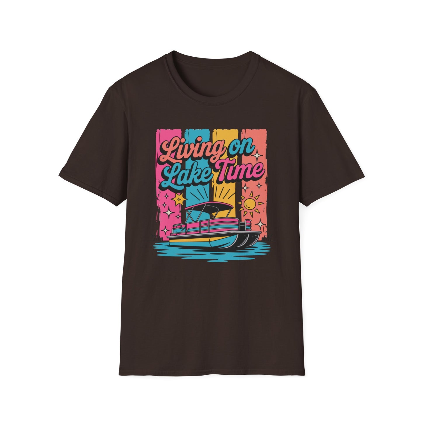 Lake Time T-Shirt — "Living on Lake Time" Retro Boat Graphic