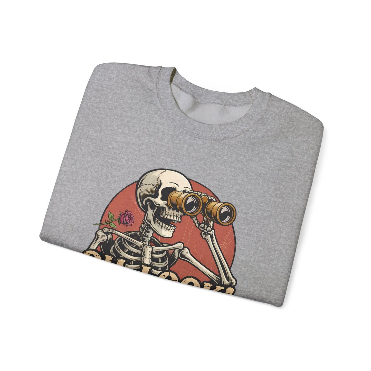 Crewneck Sweatshirt – 'Oh, Look! Nobody Gives a Shit.' Vintage Skeleton Graphic