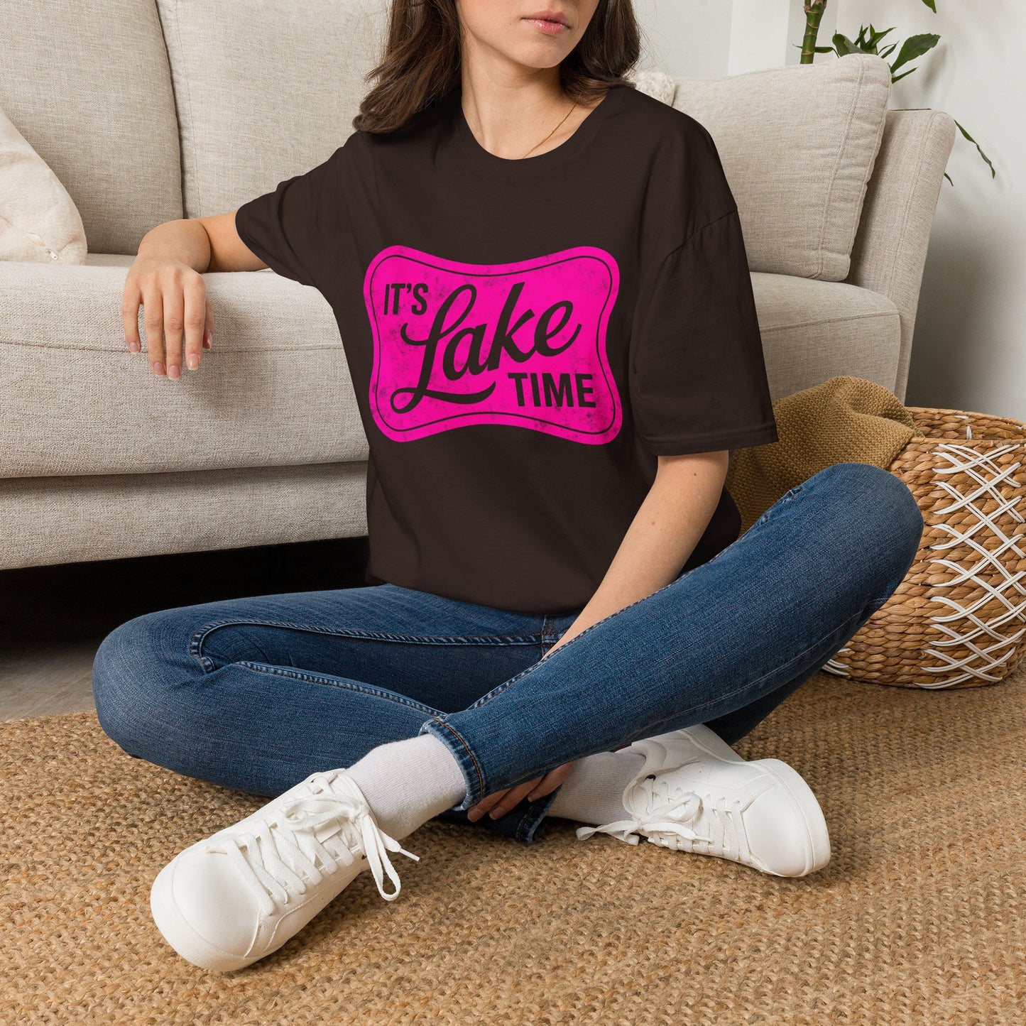 Lake Time T‑Shirt — "It's Lake Time" Retro Pink Graphic Tee