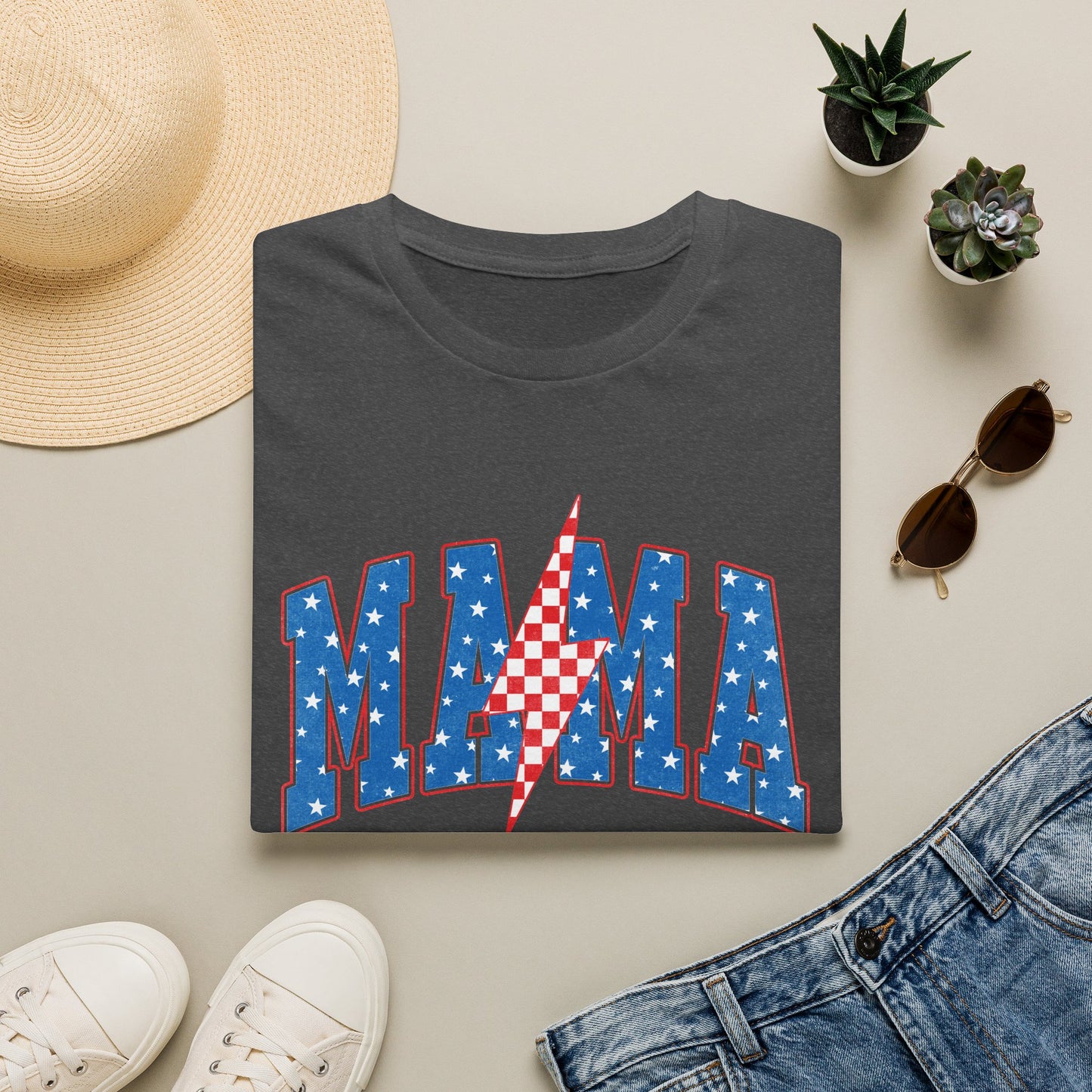 Mama Graphic Tee — Americana Lightning Bolt Stars & Stripes
