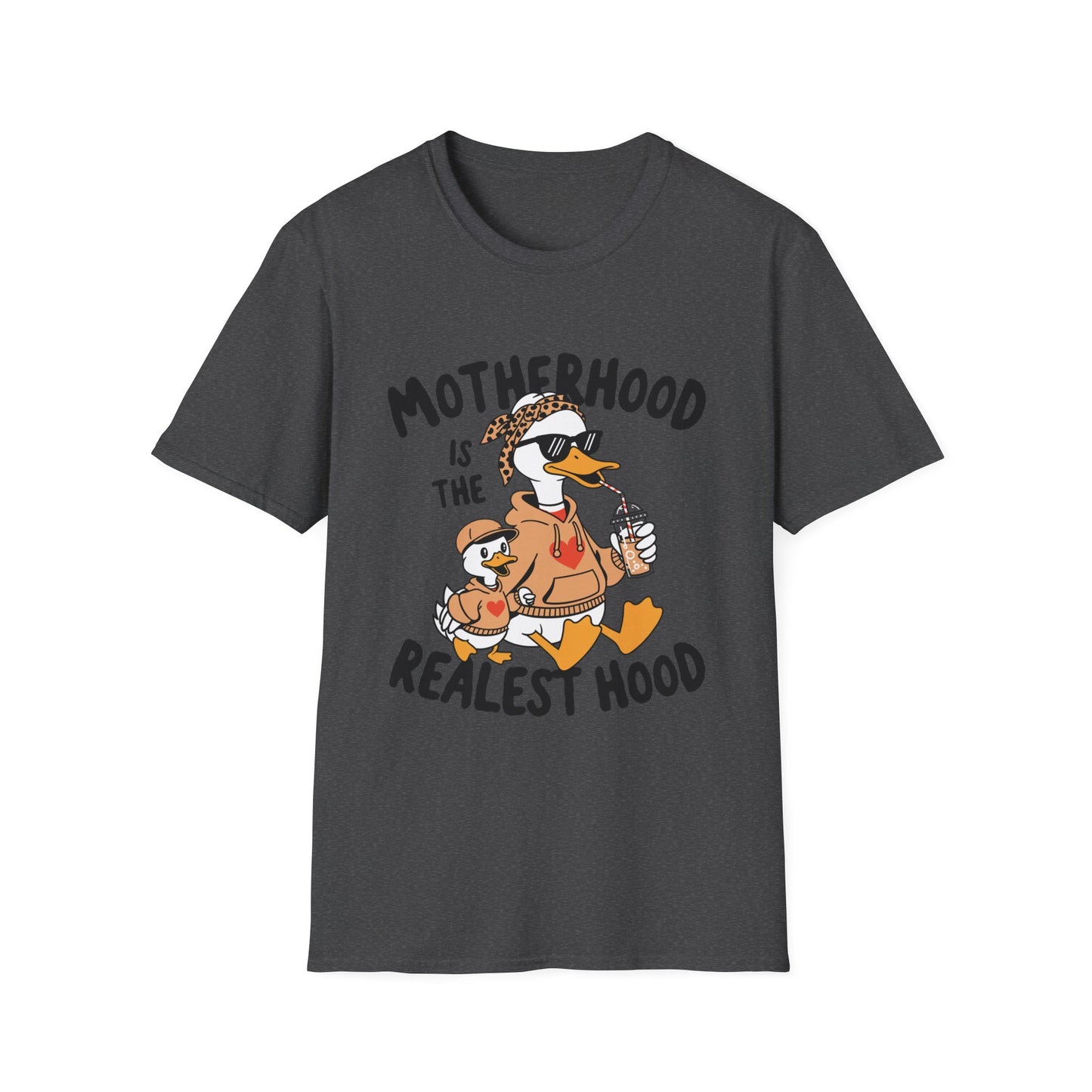 T-Shirt — "Motherhood Is The Realest Hood" Duck Mom Graphic Tee