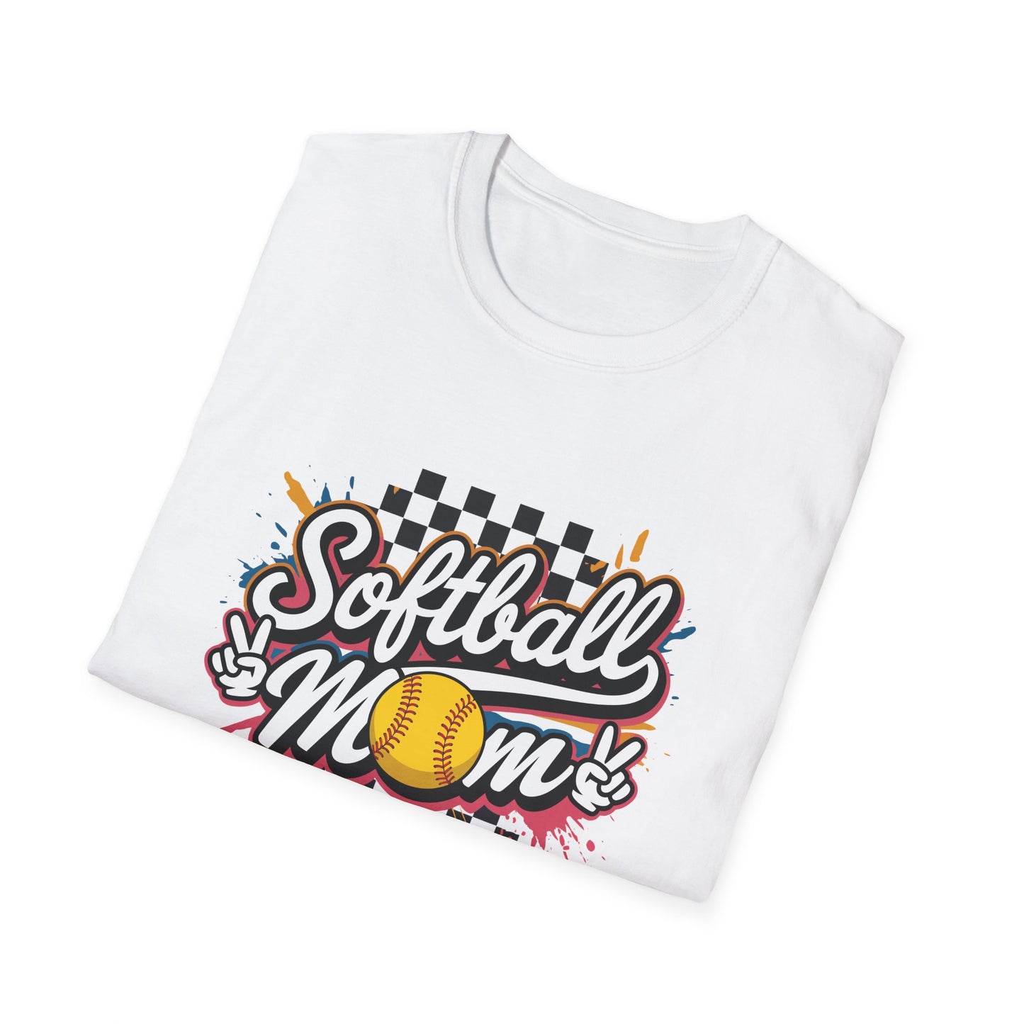 Softball Mom T-Shirt – Retro Checkered Softball Graphic Tee