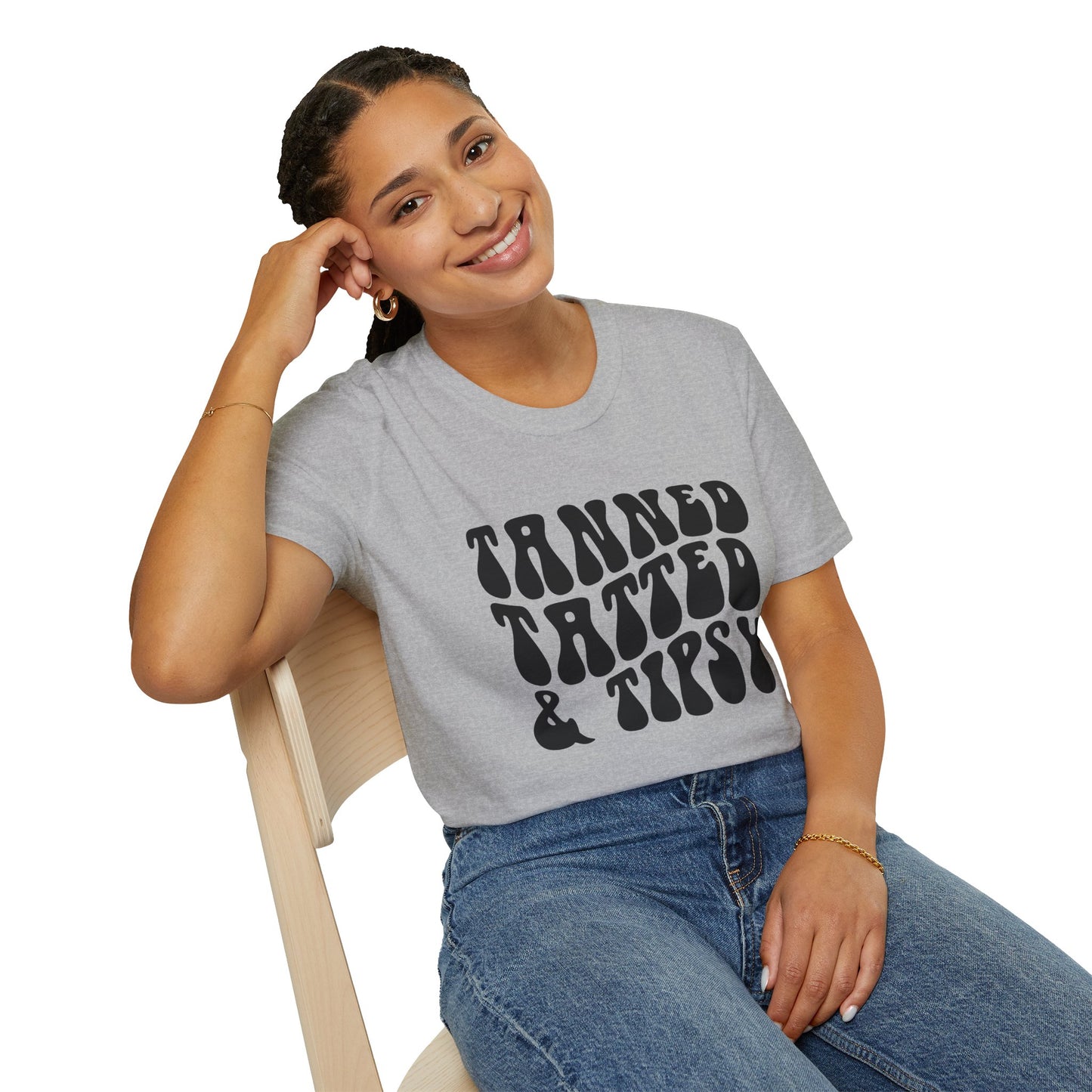 Tatted & Tipsy T‑Shirt — Retro 'Tanned Tatted & Tipsy' Graphic Tee