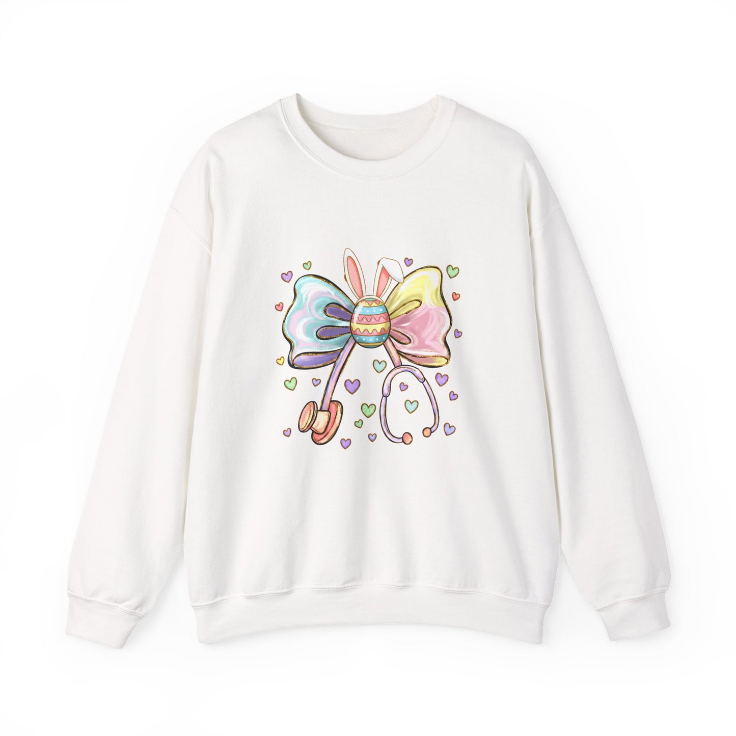 Easter Pastel Bow Crewneck Sweatshirt — Cute Bunny Egg Ribbon Design