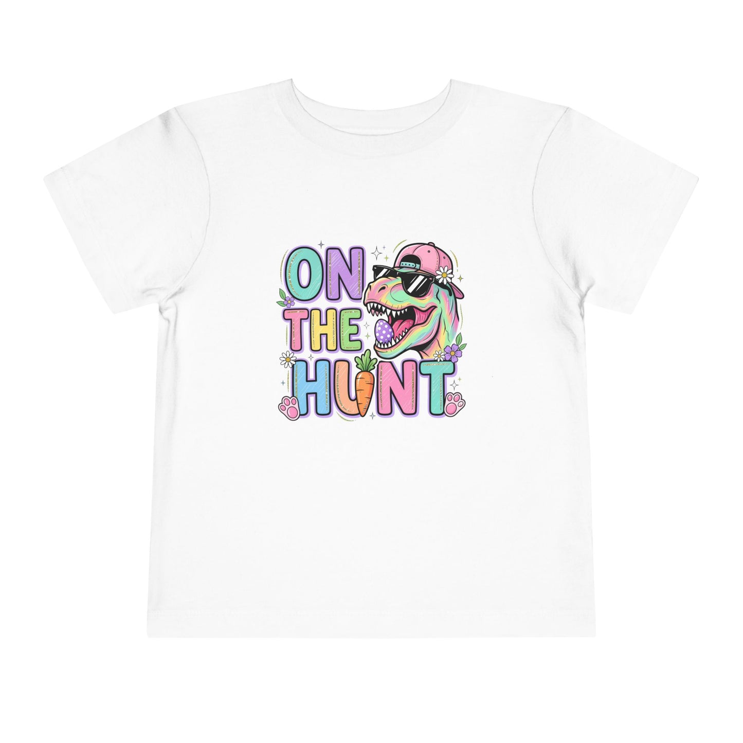 Toddler Tee — "On The Hunt" Colorful Dino Graphic