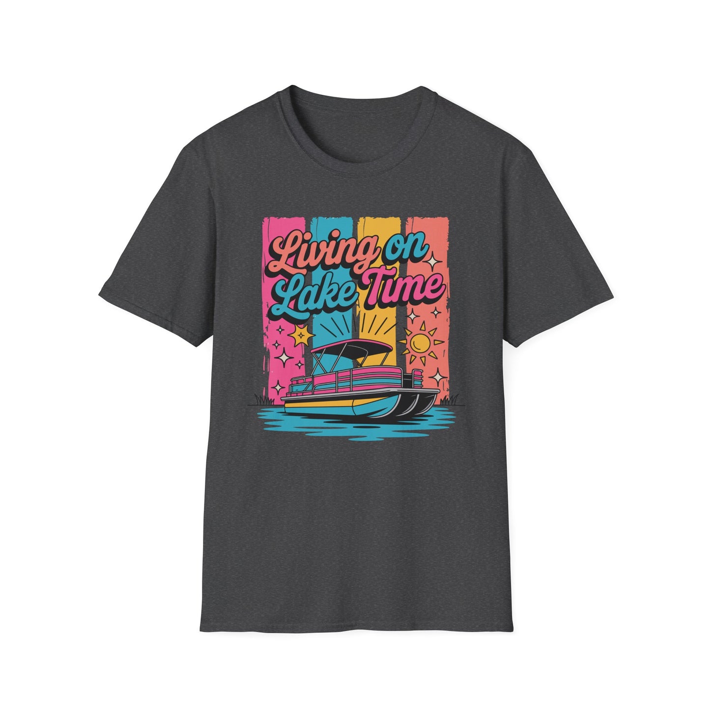 Lake Time T-Shirt — "Living on Lake Time" Retro Boat Graphic