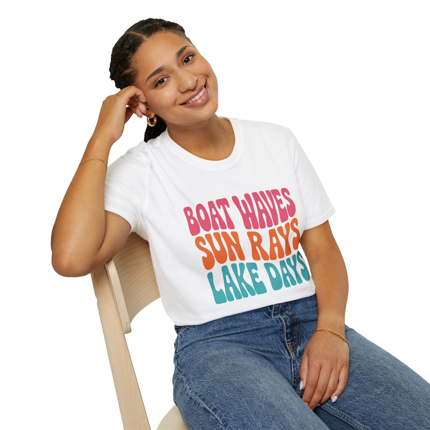 Boat Waves Sun Rays Lake Days T-Shirt — Retro Summer Lake Life Tee
