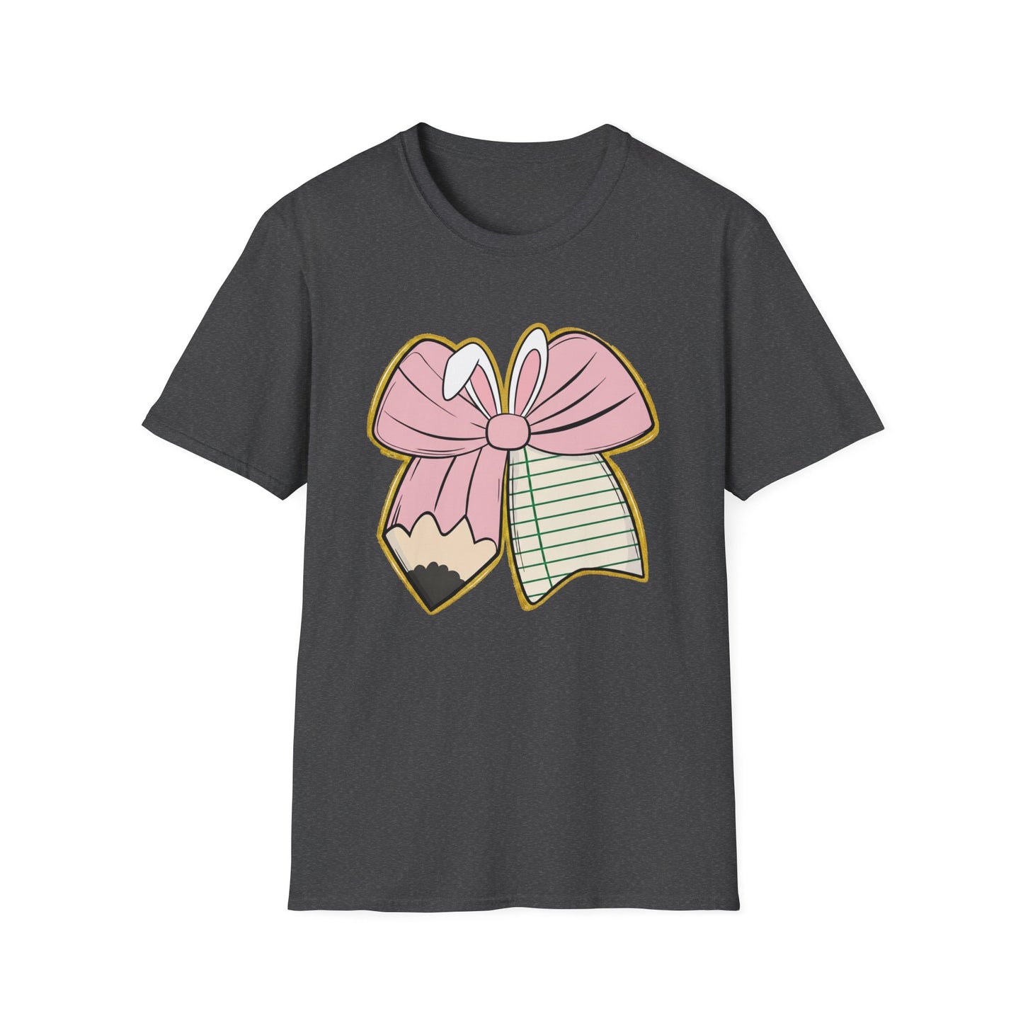 Girls' Back-to-School Bow Pencil T-Shirt — Cute Pink Ribbon & Notebook Graphic