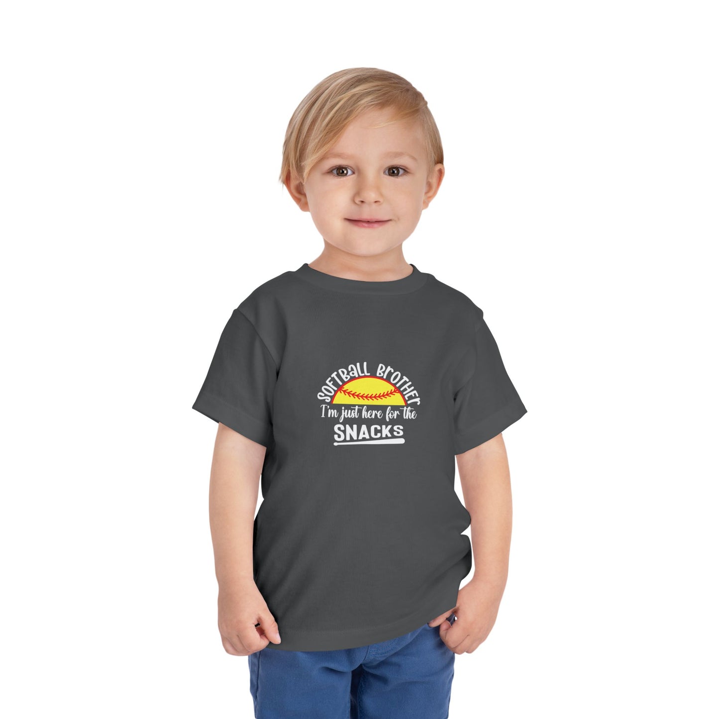 Toddler Tee – “Softball Brother I’m Just Here for the Snacks” Retro Sunset Kids Shirt