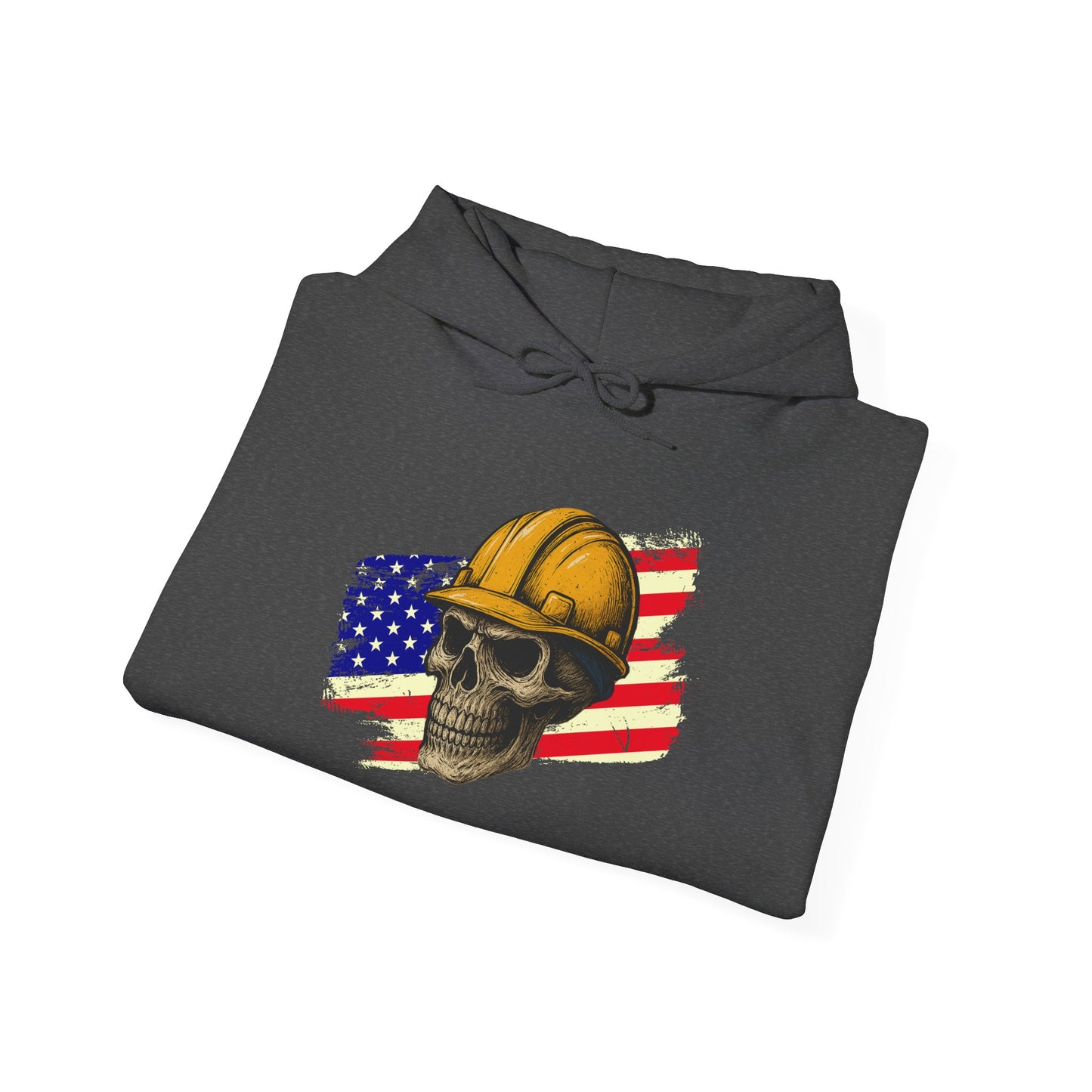 American Construction Skull Hoodie — Worker Hard Hat Flag Design