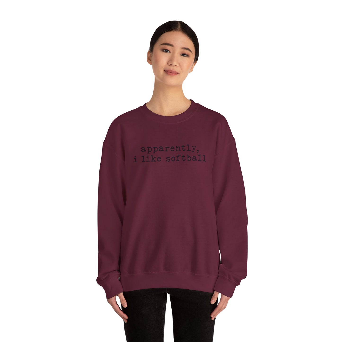 Softball Crewneck Sweatshirt — "apparently, i like softball" Minimalist Tee
