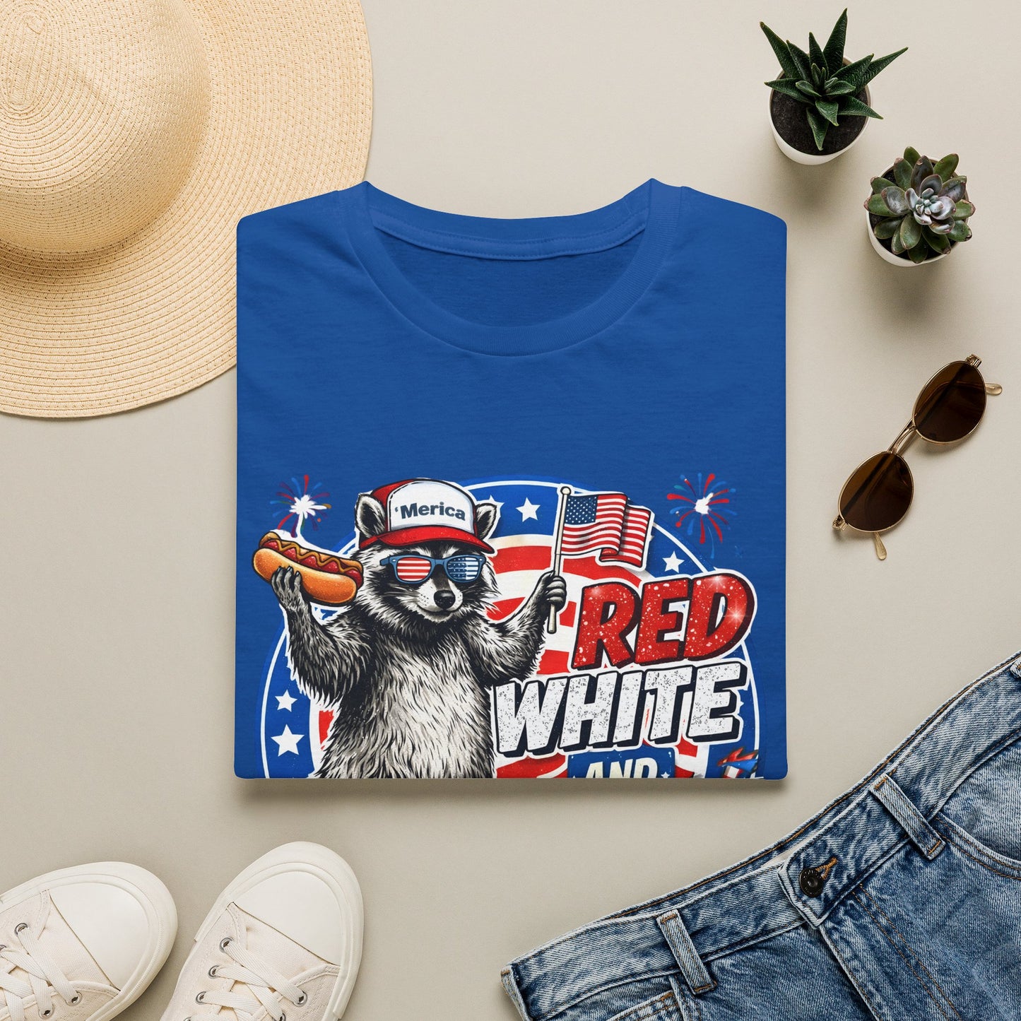 Patriotic Raccoon 'Red, White and Proud' T-Shirt