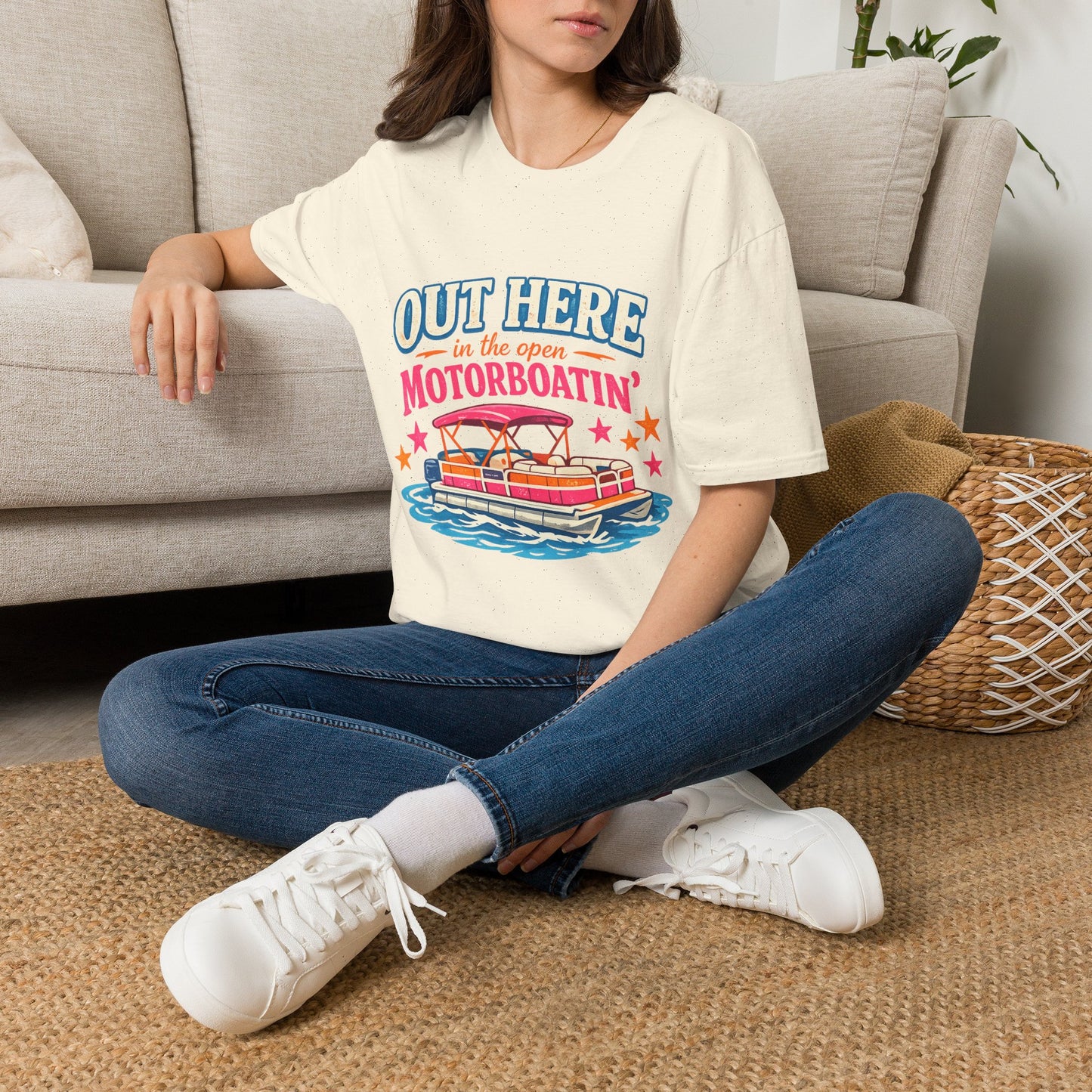 Motorboatin' T-Shirt — "Out Here in the Open" Retro Boat Graphic