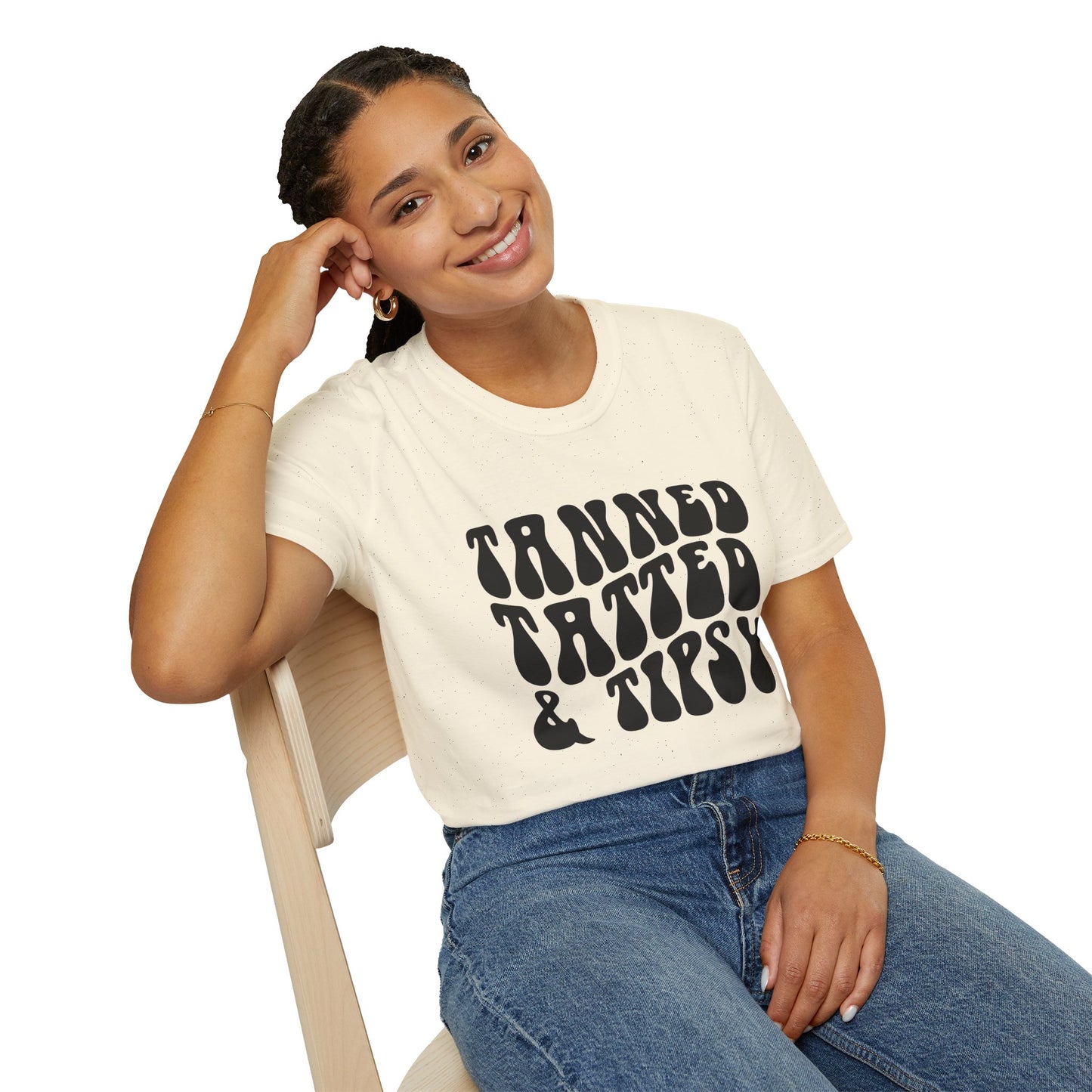 Tatted & Tipsy T‑Shirt — Retro 'Tanned Tatted & Tipsy' Graphic Tee