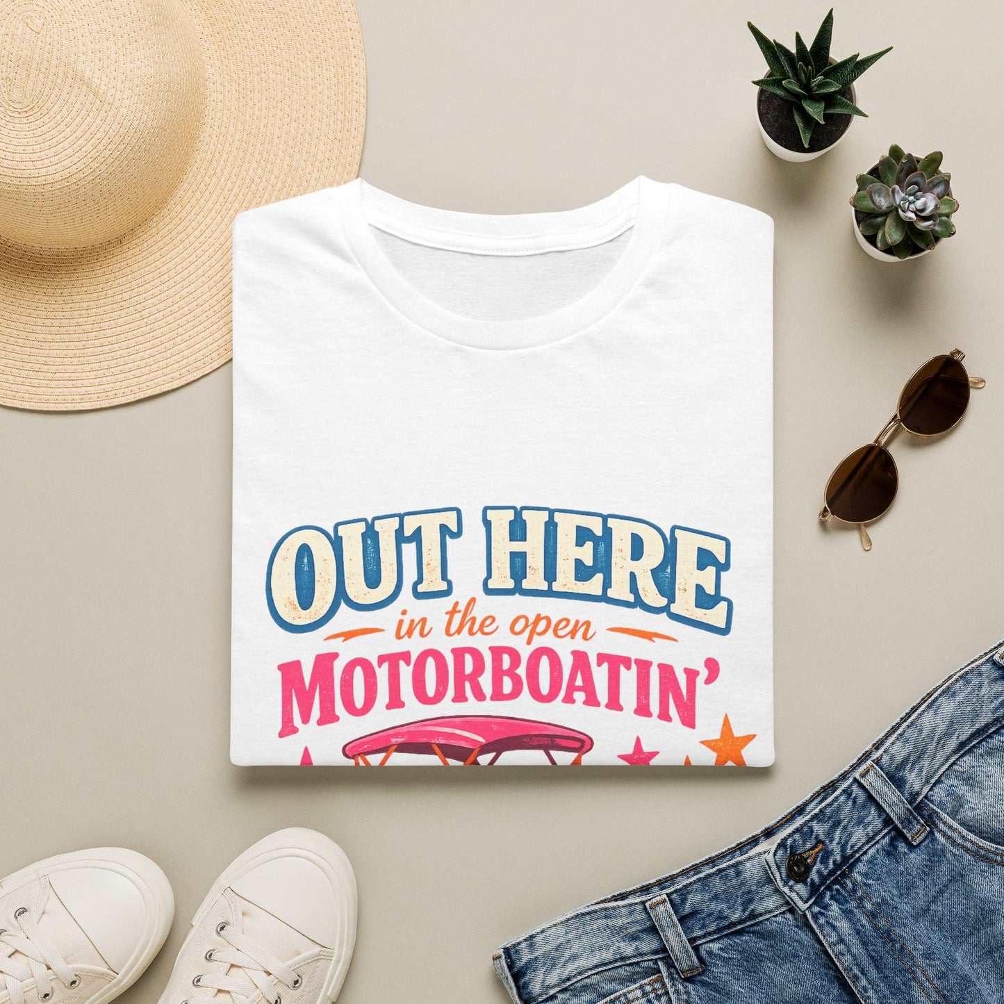 Motorboatin' T-Shirt — "Out Here in the Open" Retro Boat Graphic