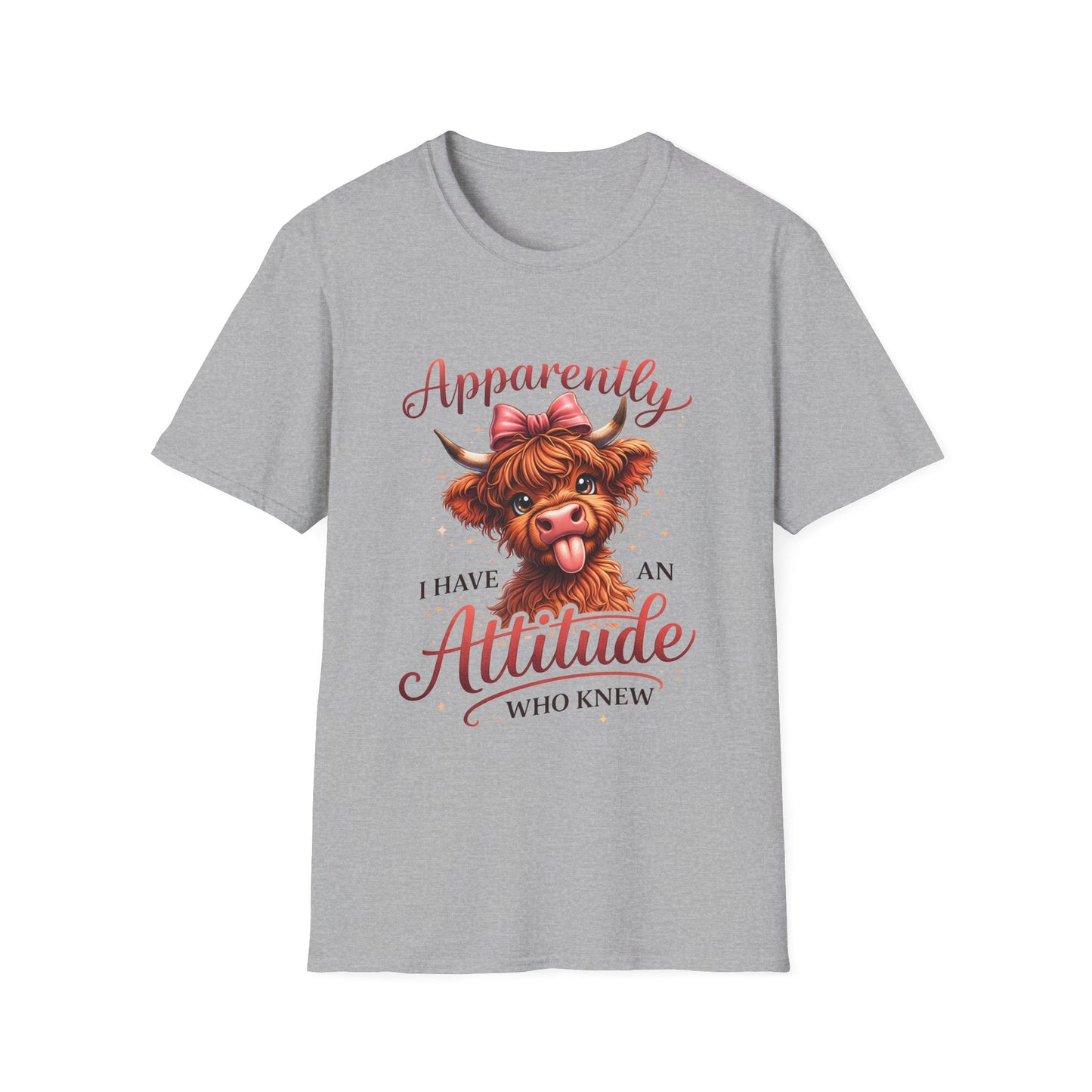 T-Shirt — "Apparently I Have An Attitude" Cute Highland Cow Graphic Tee