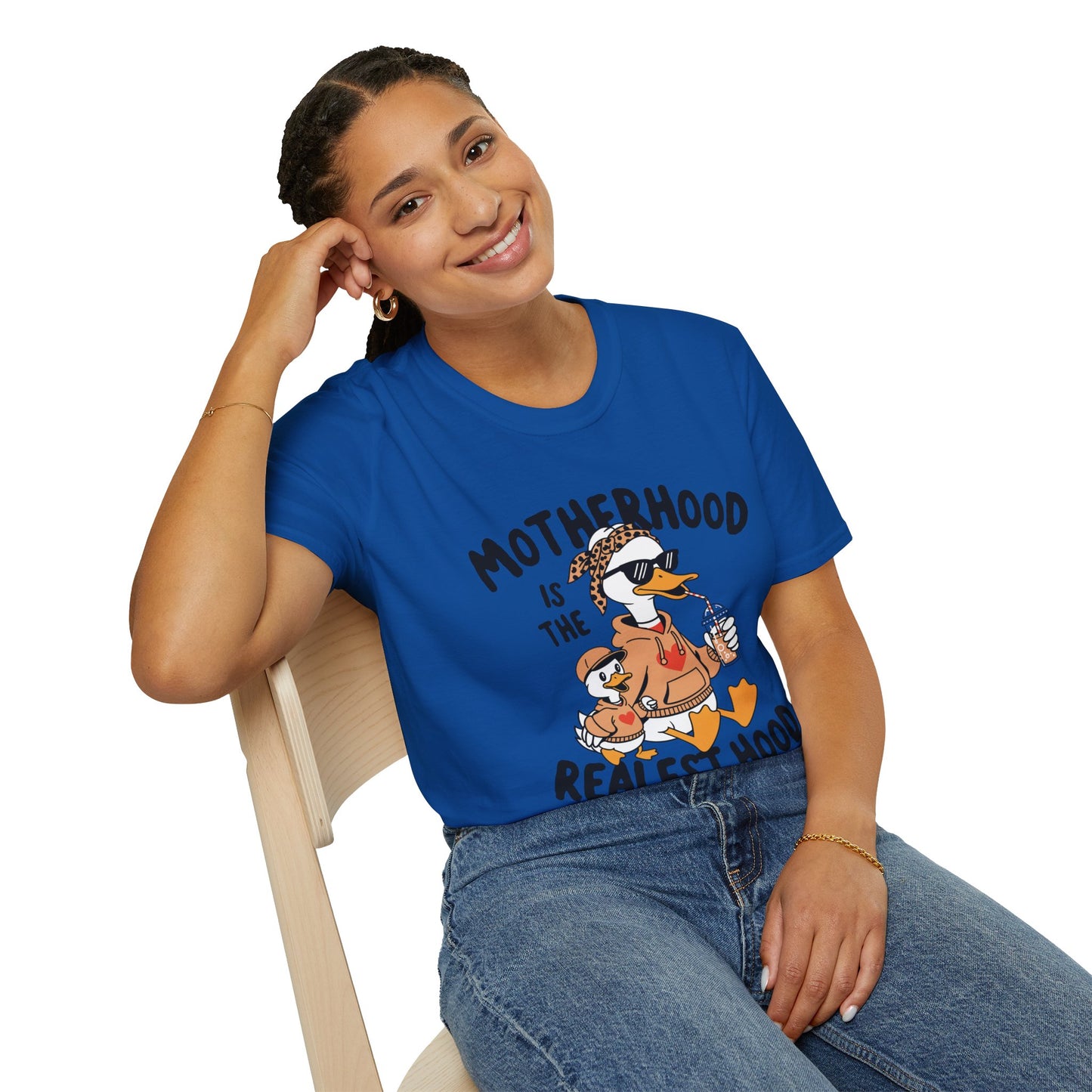T-Shirt — "Motherhood Is The Realest Hood" Duck Mom Graphic Tee
