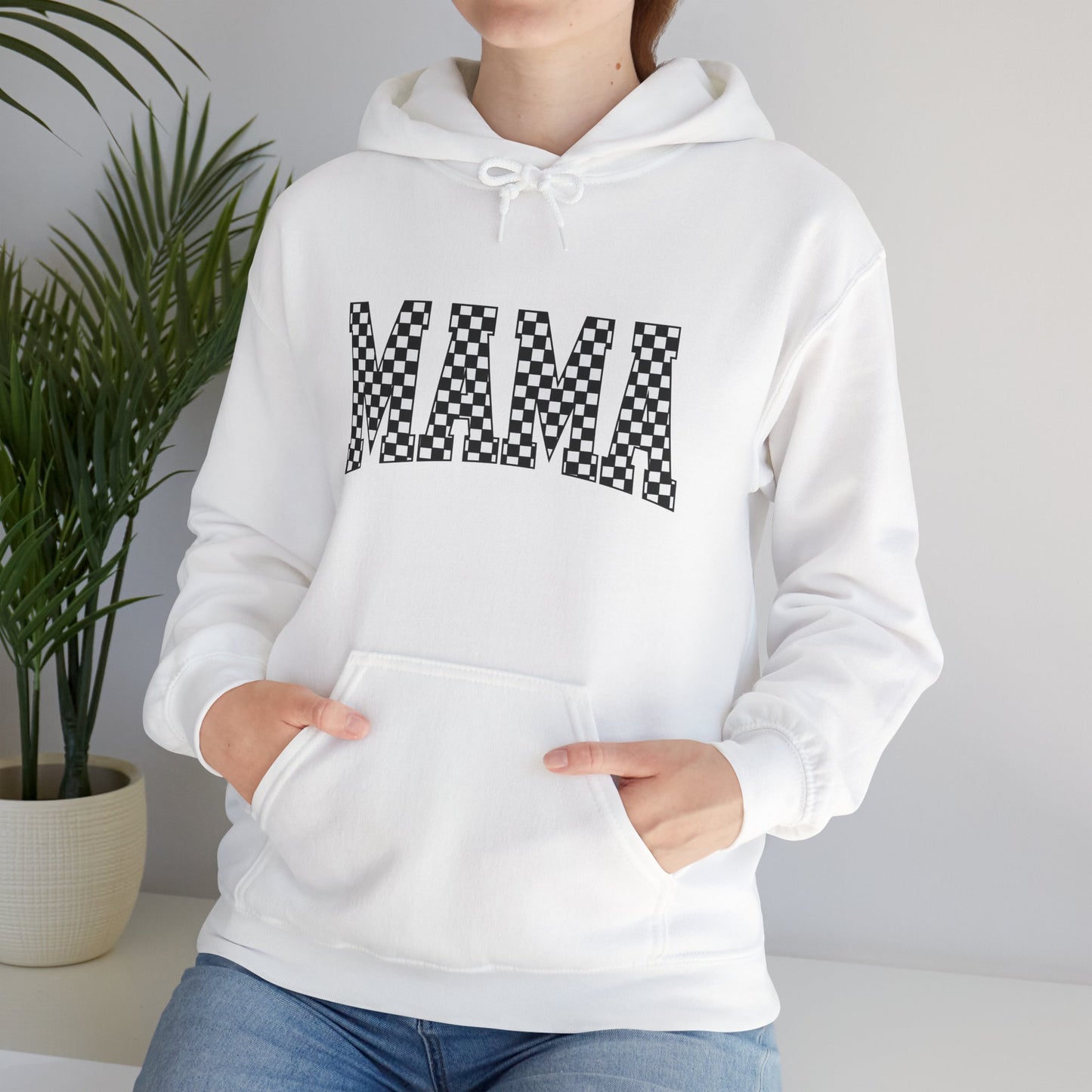 Mama Checkerboard Hoodie - Graphic 'MAMA' Pullover for Moms, Mother's Day Gift