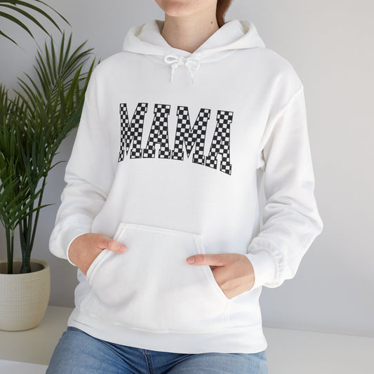 Mama Checkerboard Hoodie - Graphic 'MAMA' Pullover for Moms, Mother's Day Gift