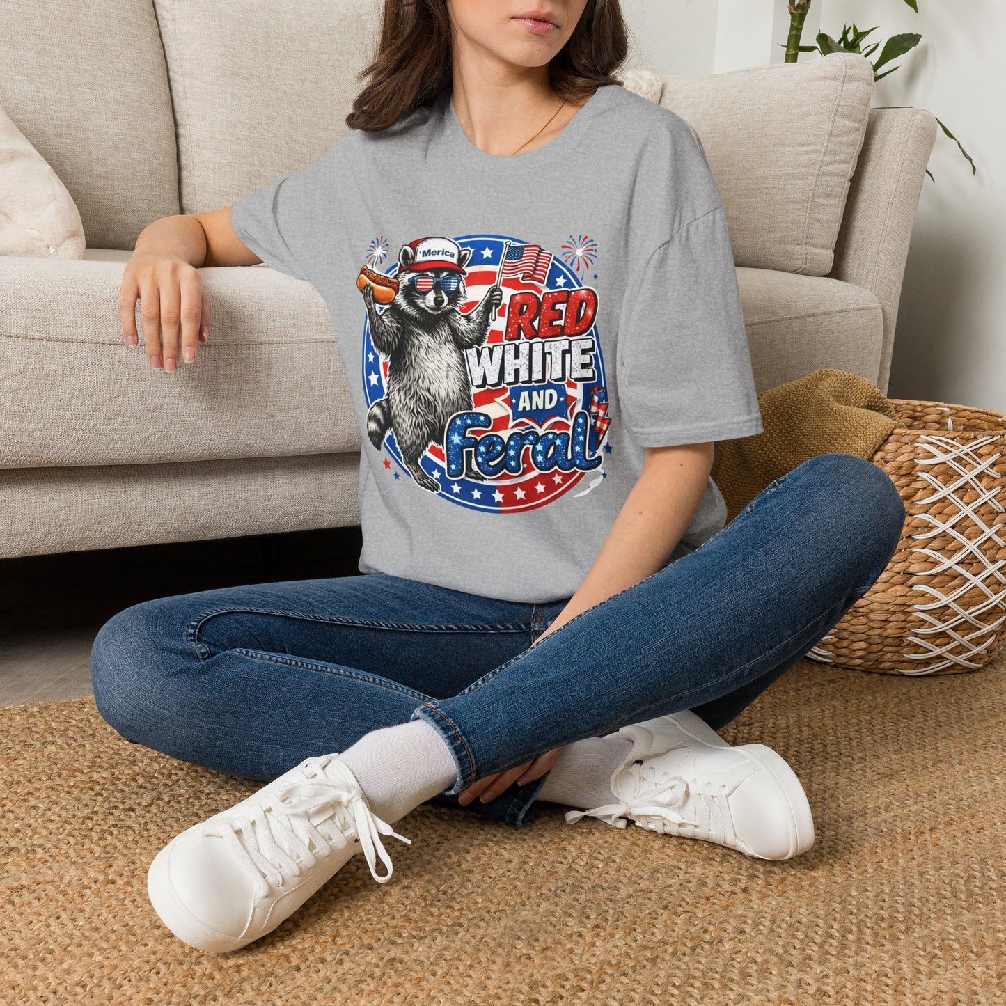 Patriotic Raccoon 'Red, White and Proud' T-Shirt