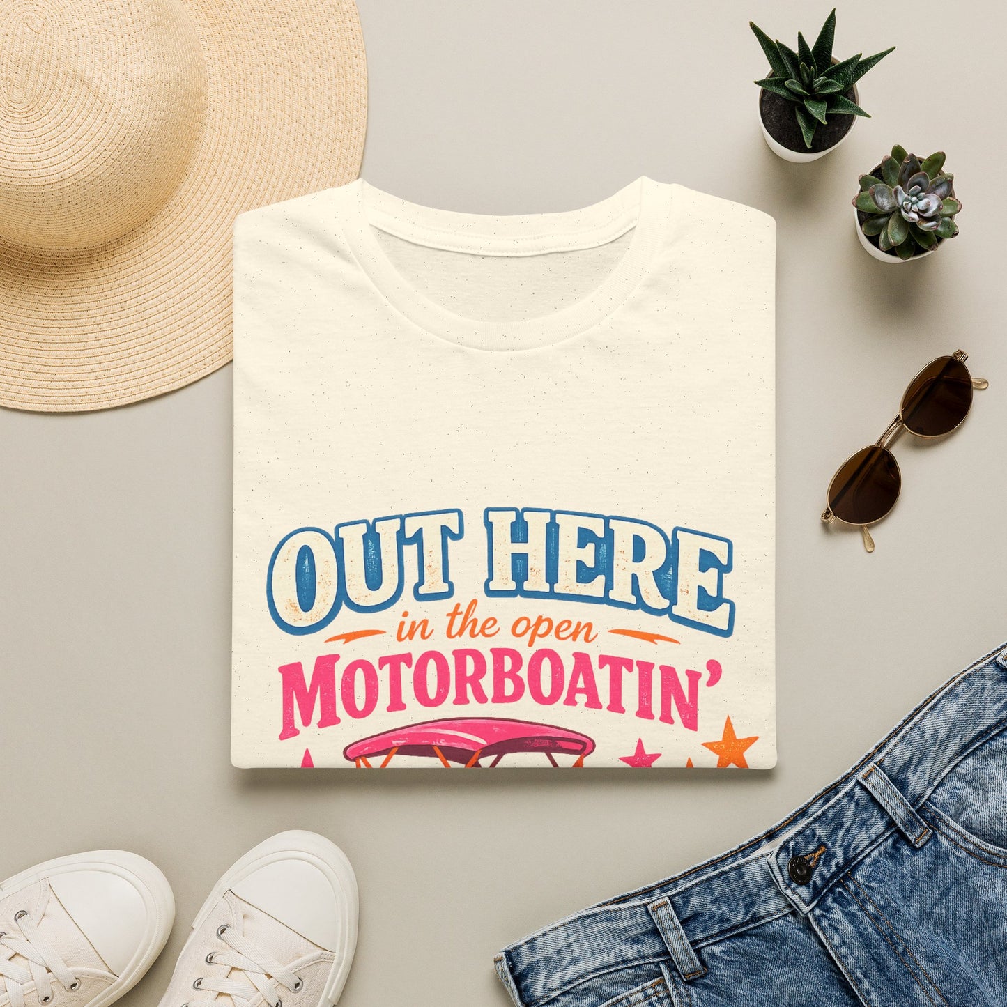 Motorboatin' T-Shirt — "Out Here in the Open" Retro Boat Graphic